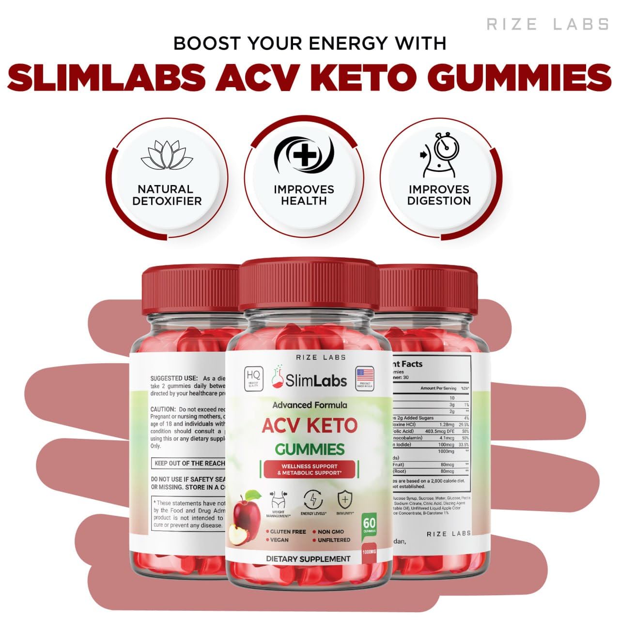 rize labs - - Slim Labs ACV Keto Gummies for Wellness and Metabolic Support - Weight Loss Gummies - Belly Fat Diet (300 Gummies)