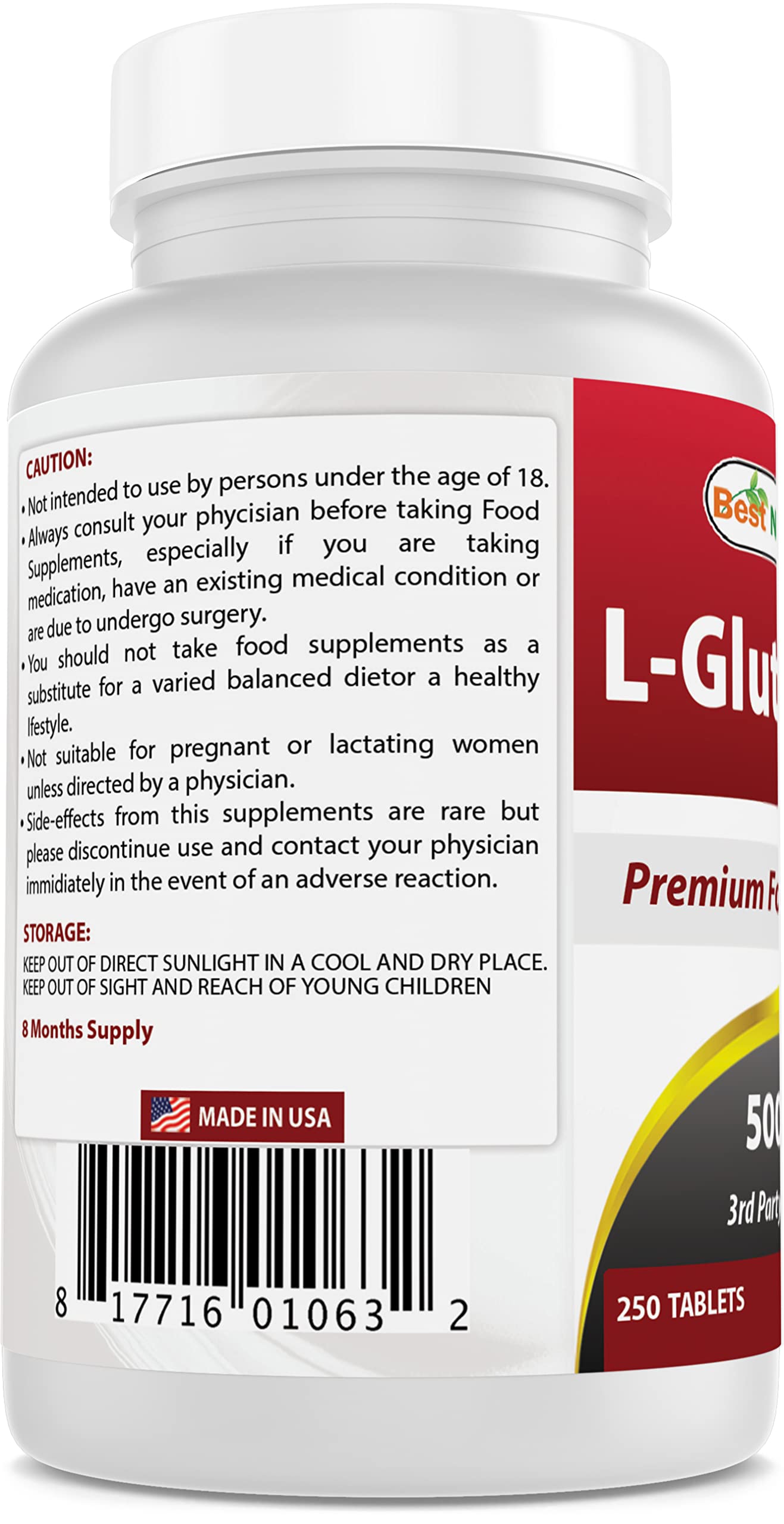 Best Naturals L-Glutamine 500 mg 250 Tablets