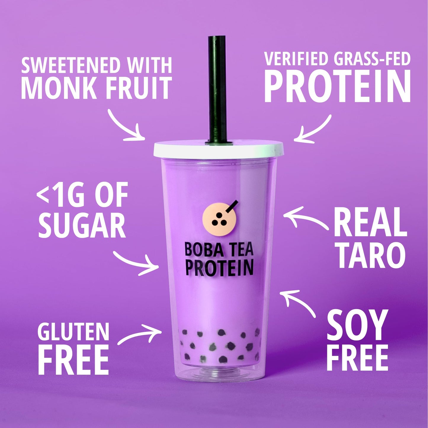 Boba Tea Protein Taro Milk | 25g Grass-Fed Whey Protein Isolate Powder | Gluten-Free & Soy-Free Bubble Tea Drink | Real Ingredients & Lactose-Free Protein Drink | 25 Servings