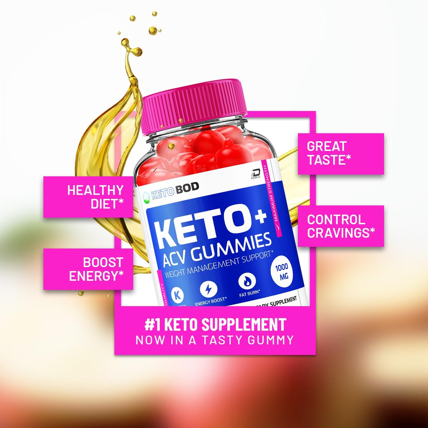 Indelo KetoBod Gummies Supplement - Keto BOD + Weight Management ACV Gummies Apple Cider Vinegar 1000MG, KetoBod Gummies Reviews, Vitamin B12 (2 Pack - 120 Gummies)