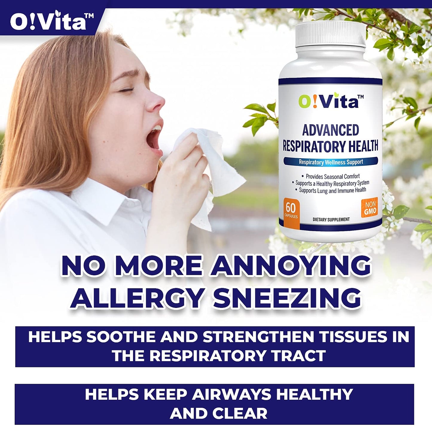 O!VITA Advanced Respiratory Health, Lung Detox and Cleanse, Seasonal Comfort - 10 Active Herbal Ingredients Quercetin, Butterbur, Cordyceps, and More. 2-Month Supply (60 Non-GMO Capsules)