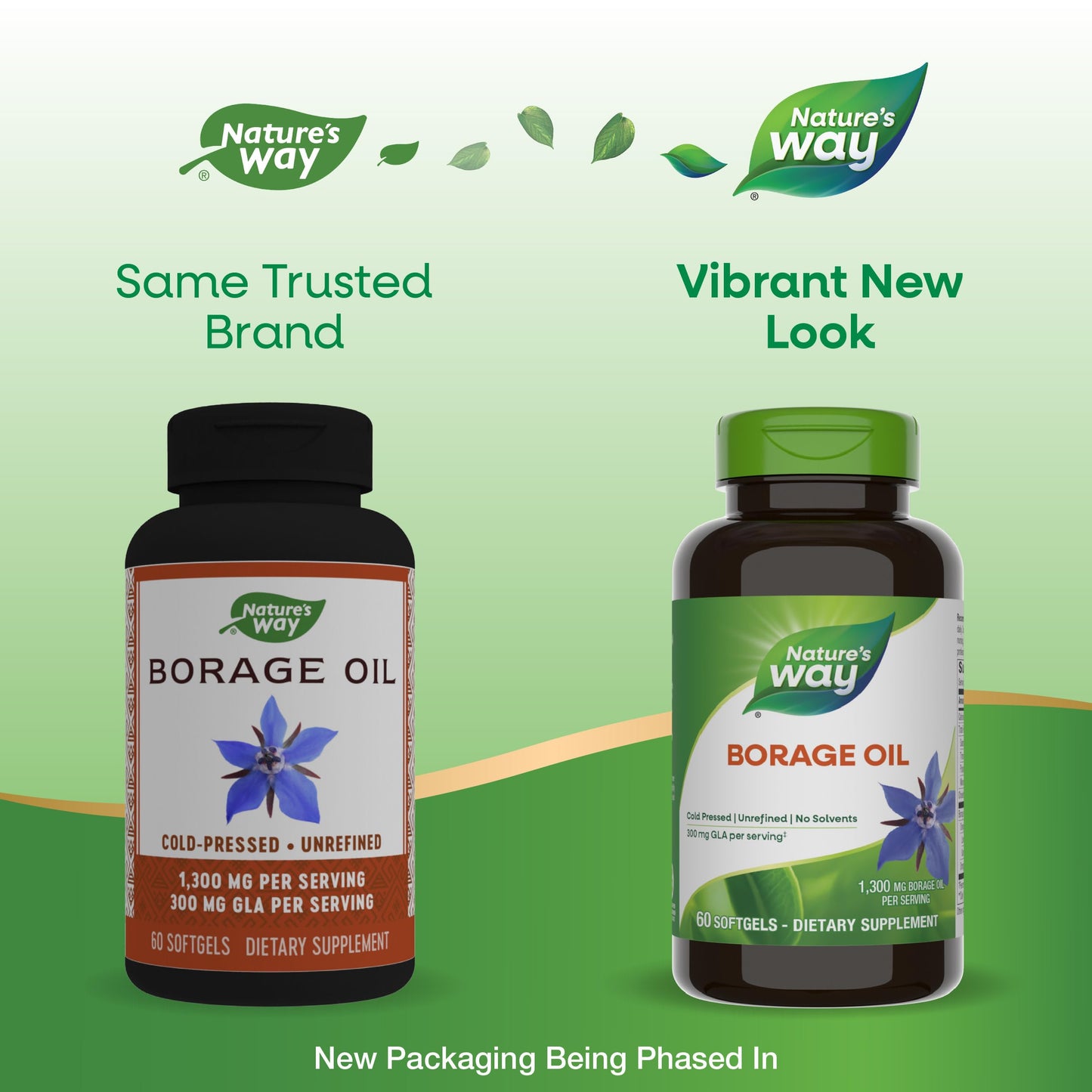 Nature's Way Borage Oil, Cold Pressed & Unrefined, GLA Supplement, 300 mg GLA and 440 mg Linoleic Acid per Serving‡, 60 Softgels (Packaging May Vary)