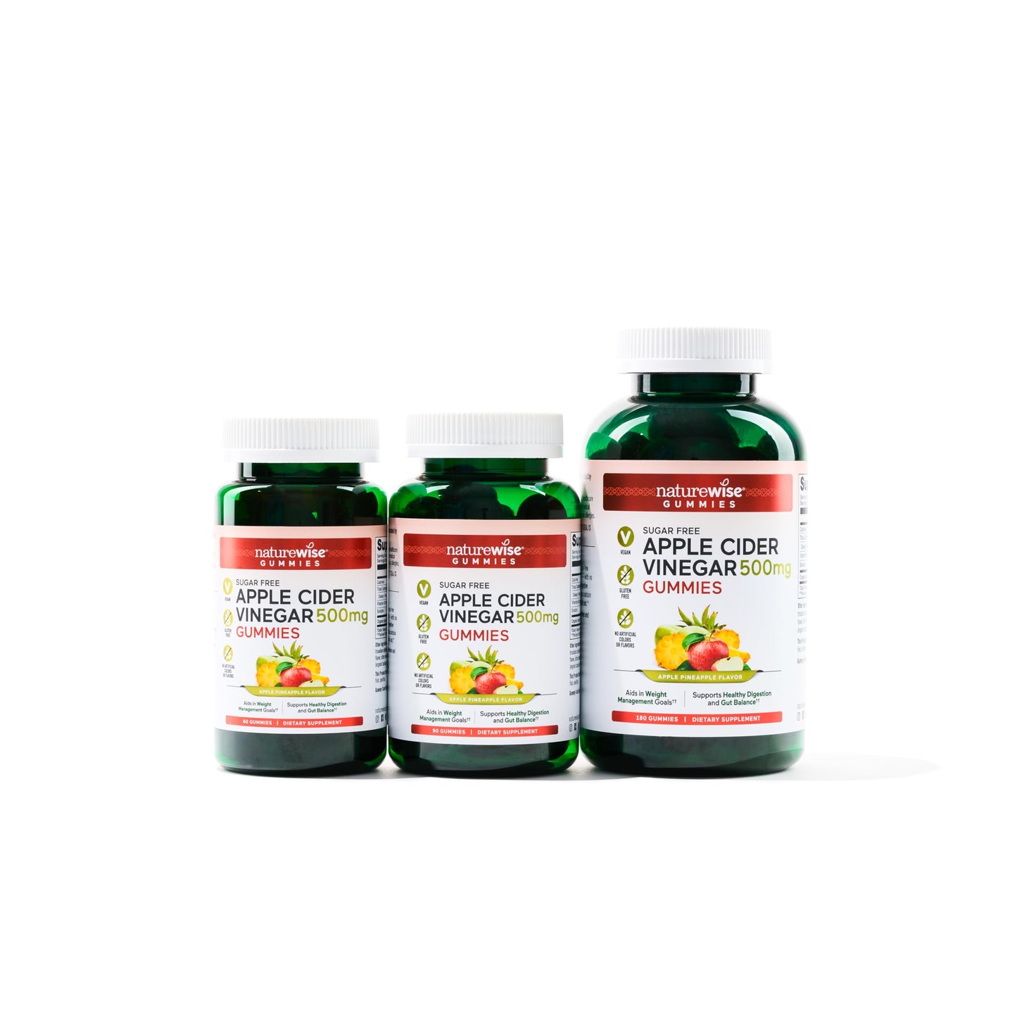 NatureWise Apple Cider Vinegar ACV Gummies - 1000mg ACV per 2, Sugar Free, Vegan - Energy & Gut Health - ACV Gummies W/Vitamin B12-180 Gummies[3-Month Supply for 1000mg / 6-Month Supply for 500mg]