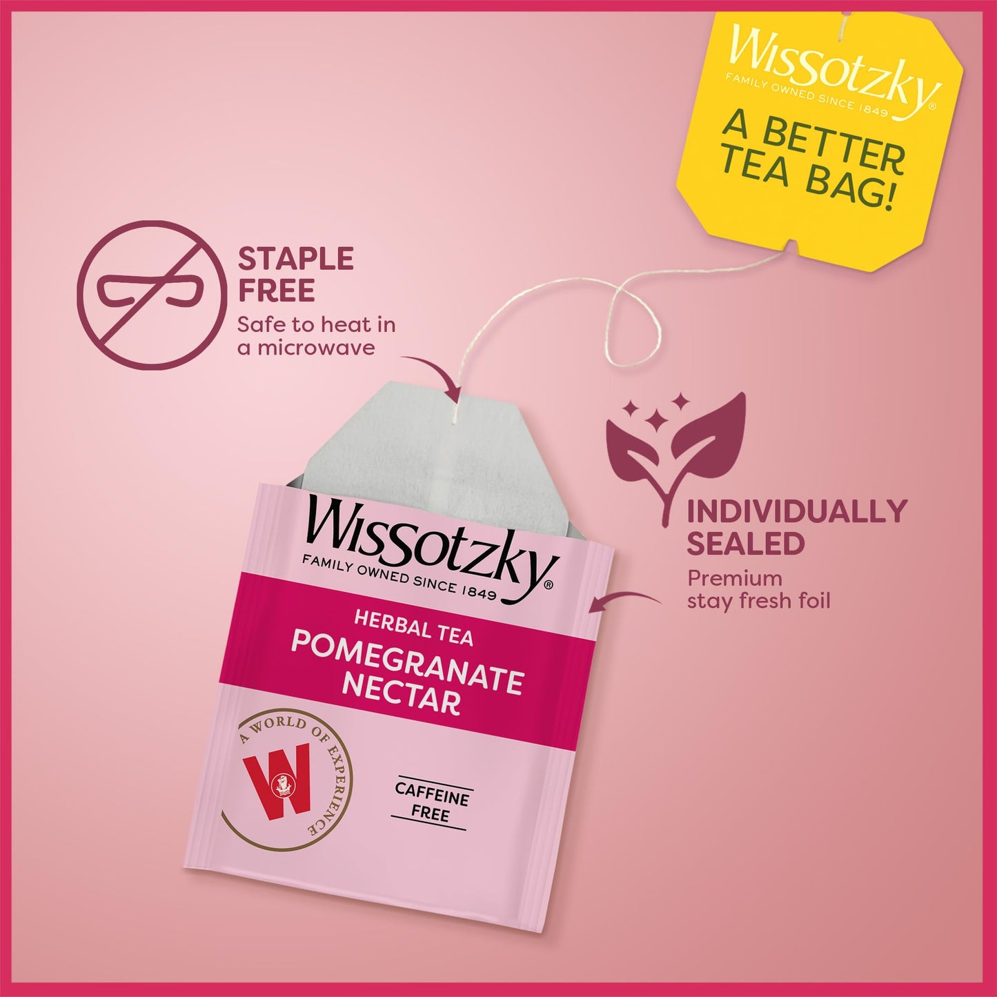 Wissotzky Pomegranate Herbal Tea 3 Pack  60 Tea Bags  Antioxidant Rich  Caffeine Free Tea
