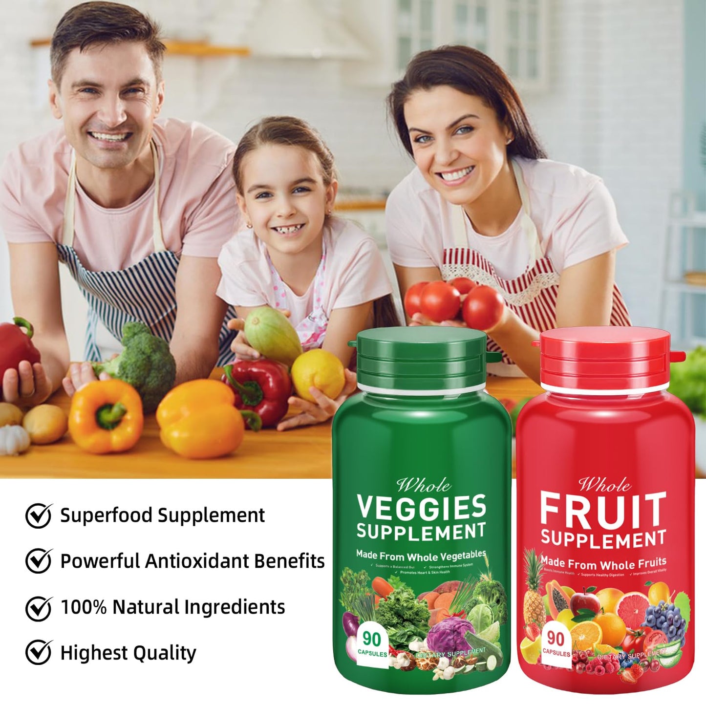 Daiasns Fruits and Vegetables Supplements,Fruit and Veggies Supplement -90 Fruit & 90 Vegetables High Fiber Supplement for Immunity, Gut & Energy, Superfood Formula, Vegan