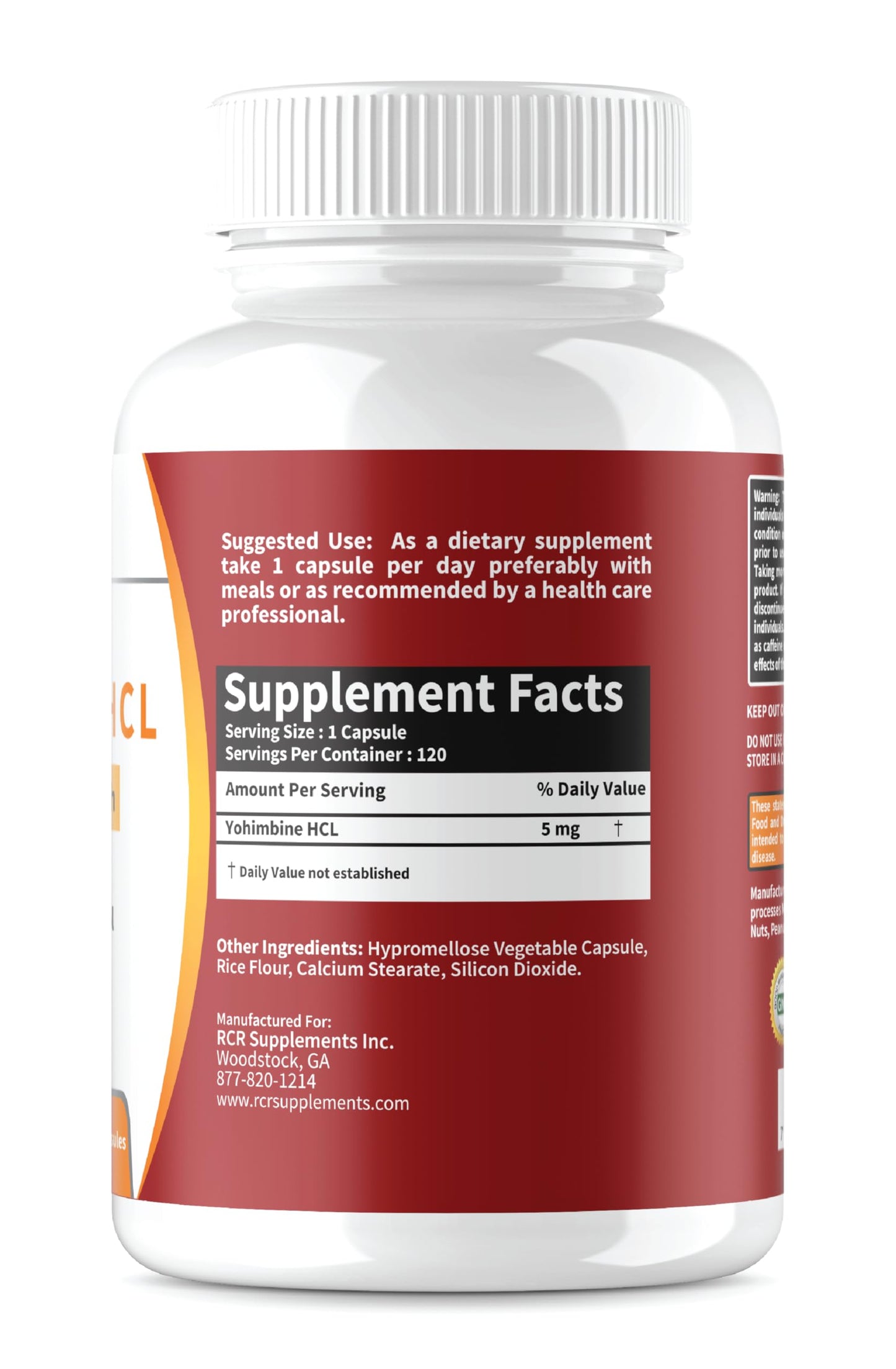 RaeSun Botanics Yohimbine HCL Bark Extract Extra Strength Supplement 5mg x 120ct Capsules Premium Fat Burner, Weight Loss, Appetite Control, Male Support, Energy, and More