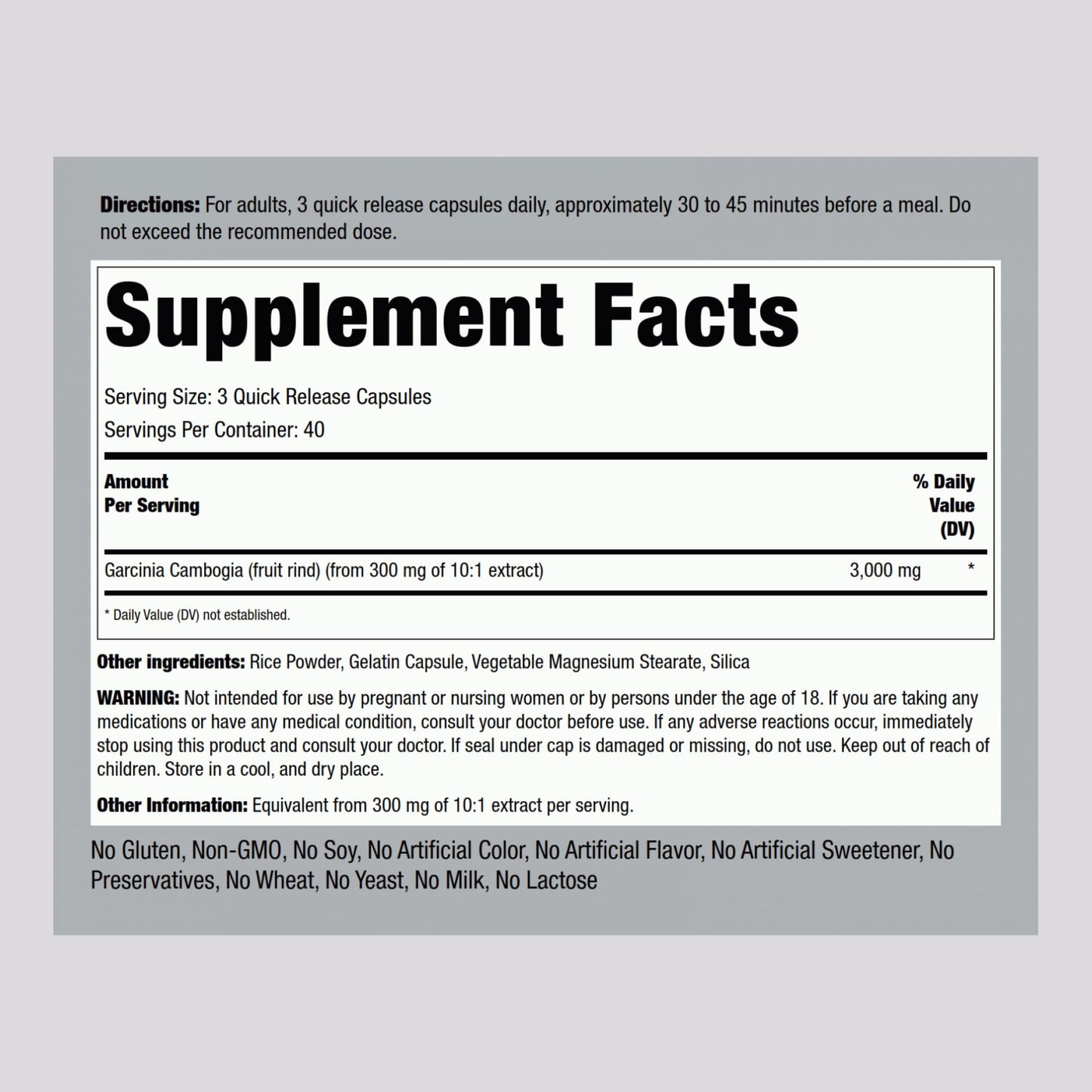 Piping Rock Garcinia Cambogia 3000mg | 120 Capsules | Concentrated Extract Pills | Non-GMO, Gluten Free Supplement
