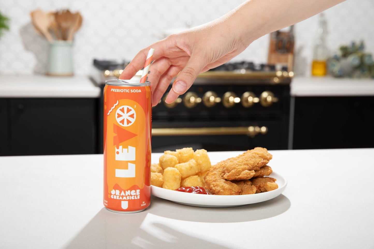 LEVO Soda Pop Orange Creamsicle  Caffeine Free Sparkling Prebiotic Soda  5g of Dietary Fiber for Gut Health  5g Cane Sugar  Low Calorie  12 Fl Oz Pack of 12
