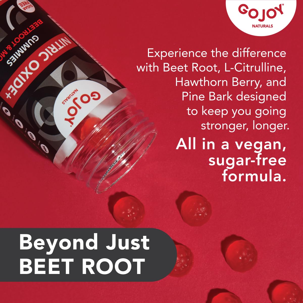 GOJOY NATURALS Vegan Sugar Free Nitric Oxide Gummies with Beet Root, L-Citrulline, Hawthorn Berry, Pine Bark - Nitric Oxide Supplements for Men & Women (60 Count)