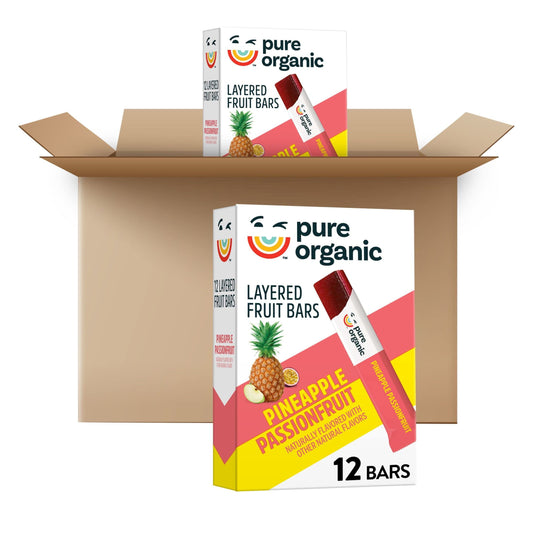 Pure Organic Layered Fruit Bars Gluten Free Vegan Fruit Snacks Pineapple Passionfruit 2 Boxes 24 Bars