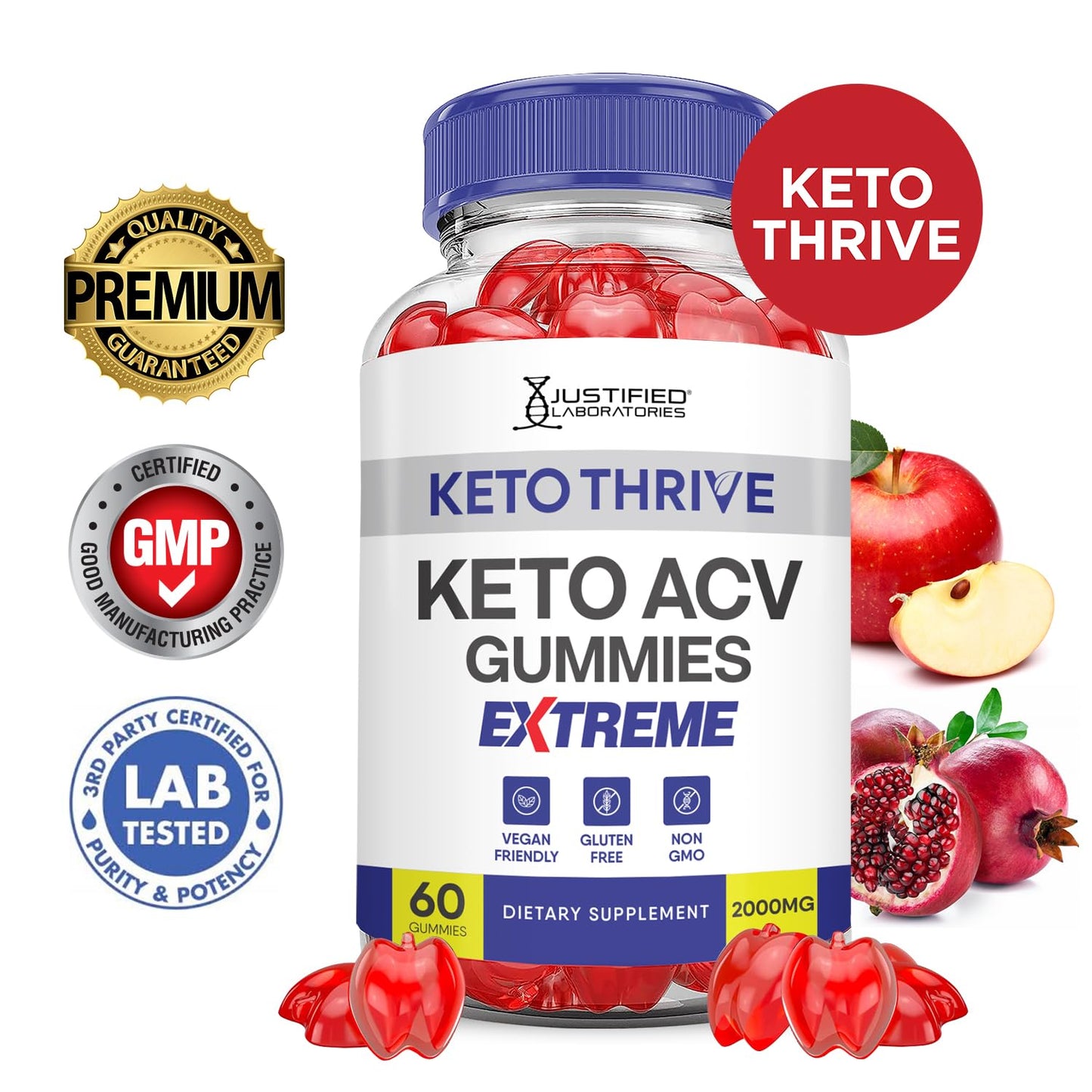 Keto Thrive Keto ACV Gummies Extreme 2000MG Keto Thrive Keto Gummies Apple Cider Vinegar Formulated with Pomegranate Beet Juice Powder B12 Vegan Non GMO 60 Gummys