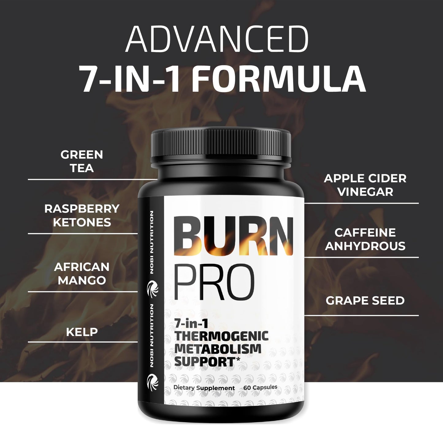 Burn Pro 7-in-1 Thermogenic Metabolism Booster | Weight Management Support Supplement with Appetite & Energy Support | Bloating Relief, Targeted Belly Toning & Keto Inducing | Slim, Trim & Tone | 60ct