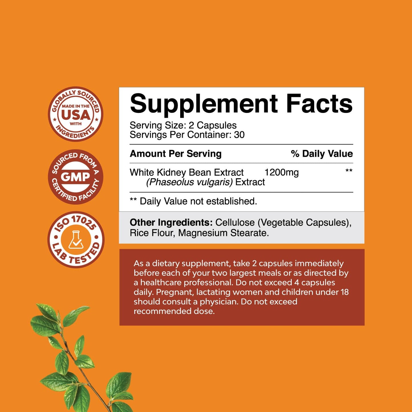 White Kidney Bean Extract Carb Blocker - White Kidney Beans Supplement for Weight Loss & Reduce Calories from Starchy Food - Glucose Support & Carb Control Supplements - 60 Capsules