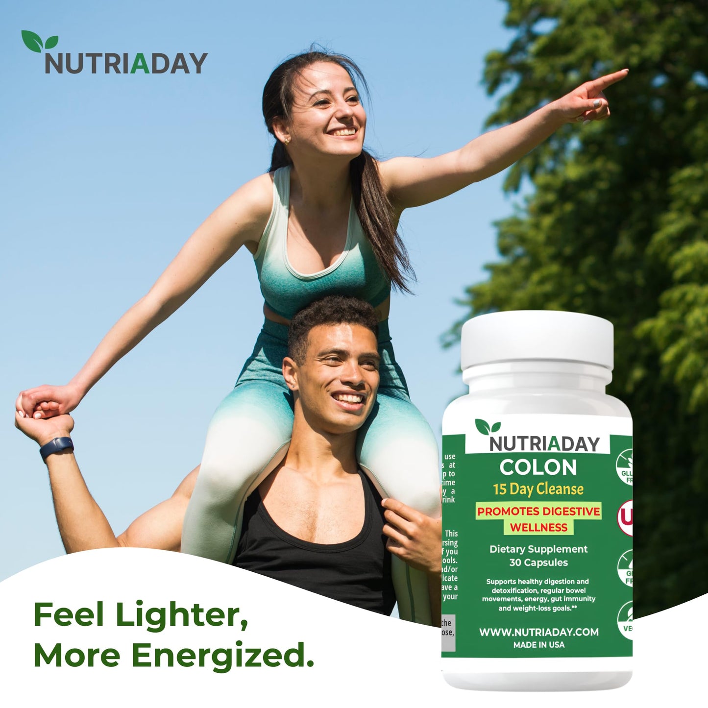 NUTRIADAY Colon 15 Day Cleanse - Advanced Colon Cleanse for Women & Men with Cascara Sagrada, Psyllium Husk, Senna Leaf & Probiotics - Detox Bloating & Constipation Relief - Non-GMO, 30 Veg Capsules