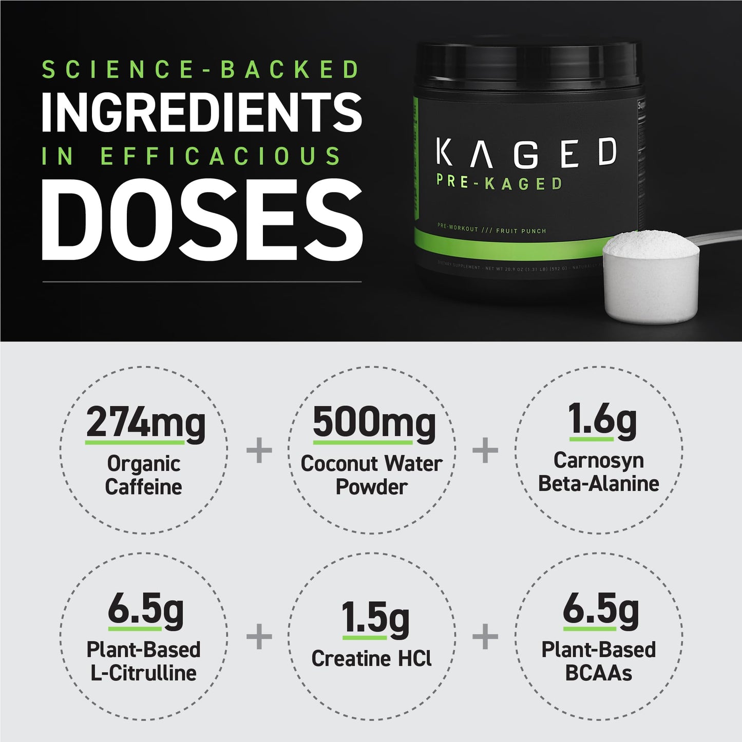 Kaged Original Pre Workout Powder | Krisp Apple | Pre-Kaged | Formulated with Creatine, Beta Alanine, Pure Caffeine | 20 Servings