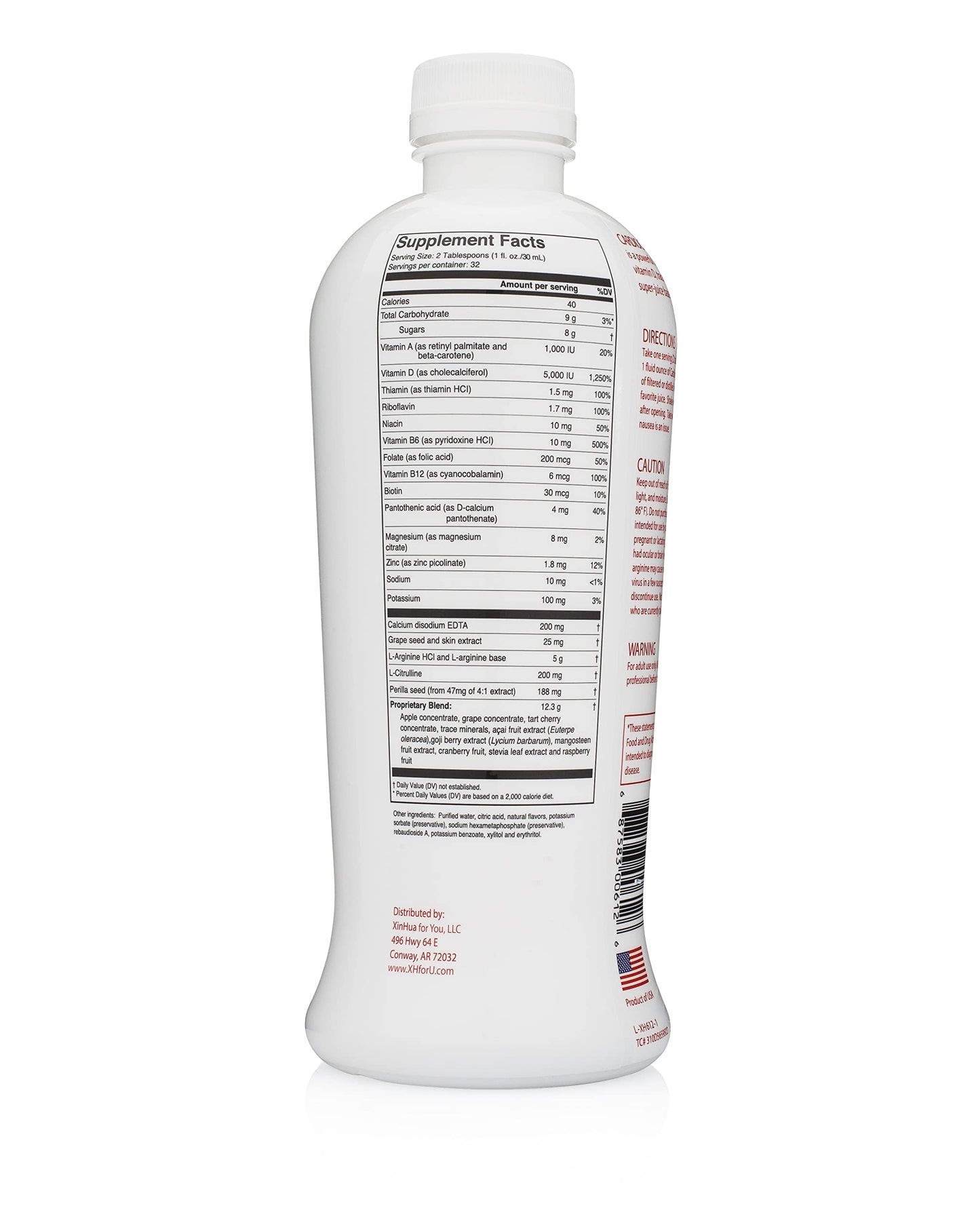 Cardio Cocktail Liquid Nitric Oxide 32 fl oz, - L-Arginine, B-Vitamins, 5,000iu Vitamin D - Supports Cardiovascular Health, Nitric Oxide Supplement