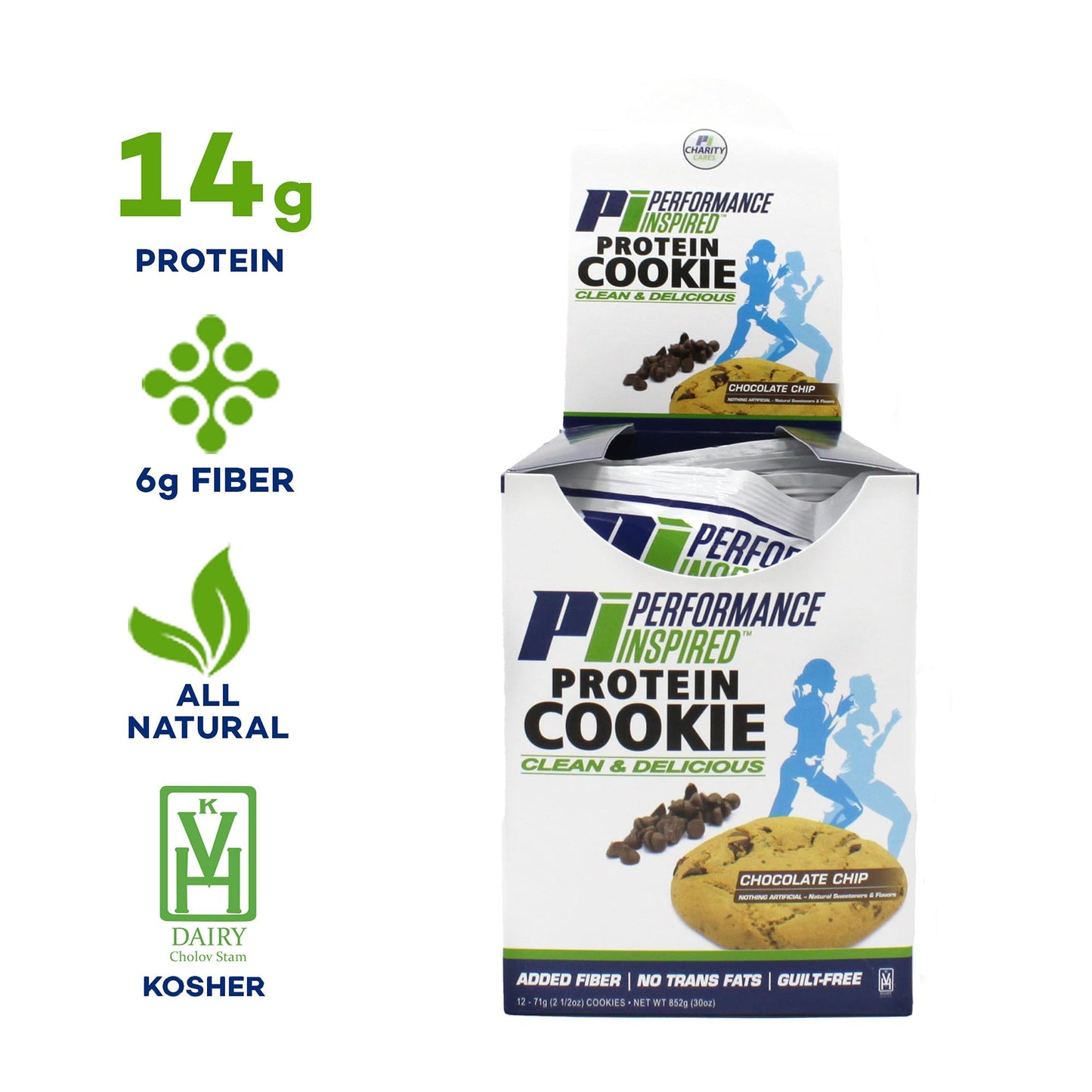 Performance Inspired Nutrition Protein Cookie - Contains: BIG 14G Isolate Proteins - 6G Of Fiber - All Natural - Gluten Free - No Artificial Ingredients - Great Tasting Chocolate Chip Flavor - 12 Count