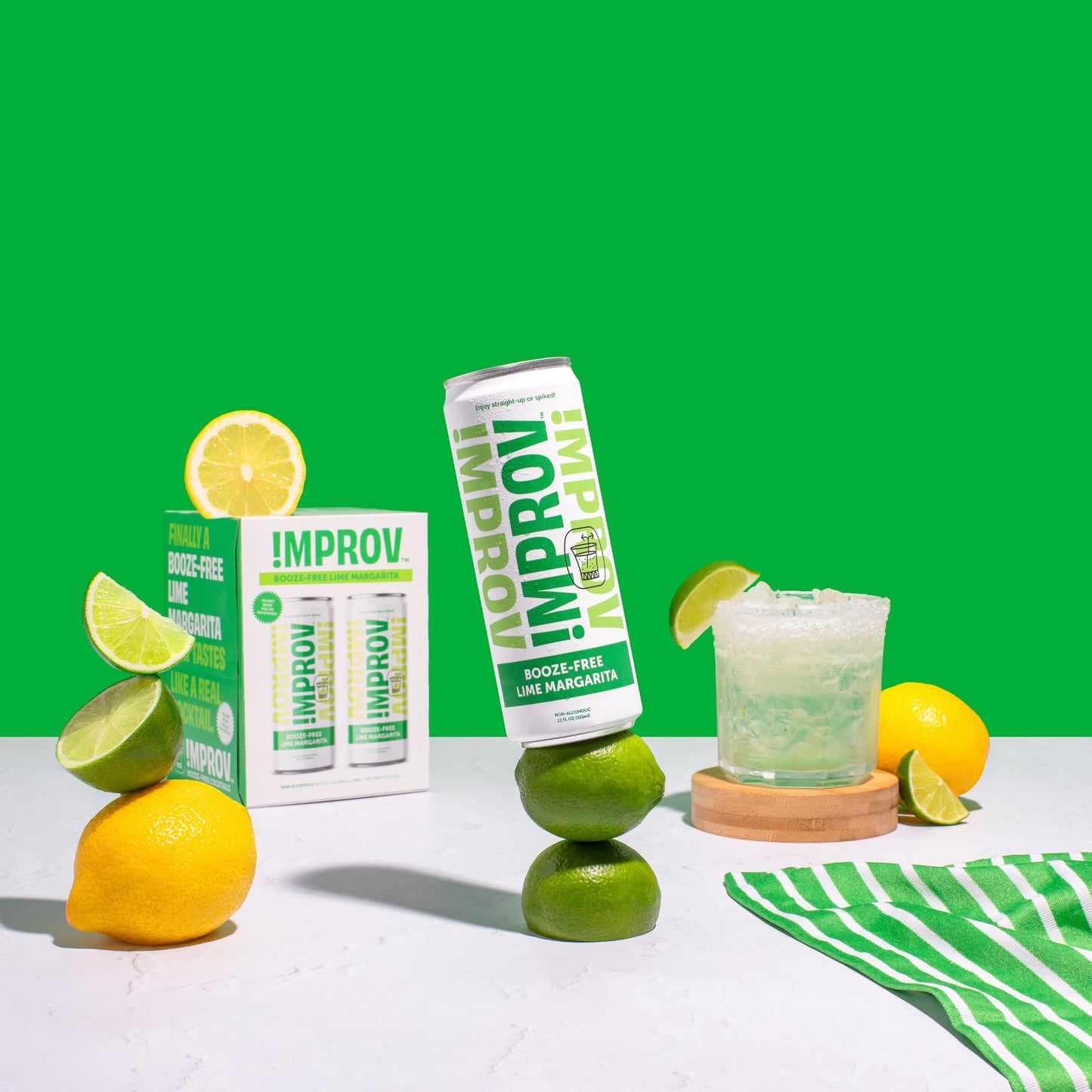 IMPROV BoozeFree Cocktails 12oz NonAlcoholic Beverage Mocktail Drink Mixer Vegan Gluten Free Zero Proof 4Pack Lime Margarita