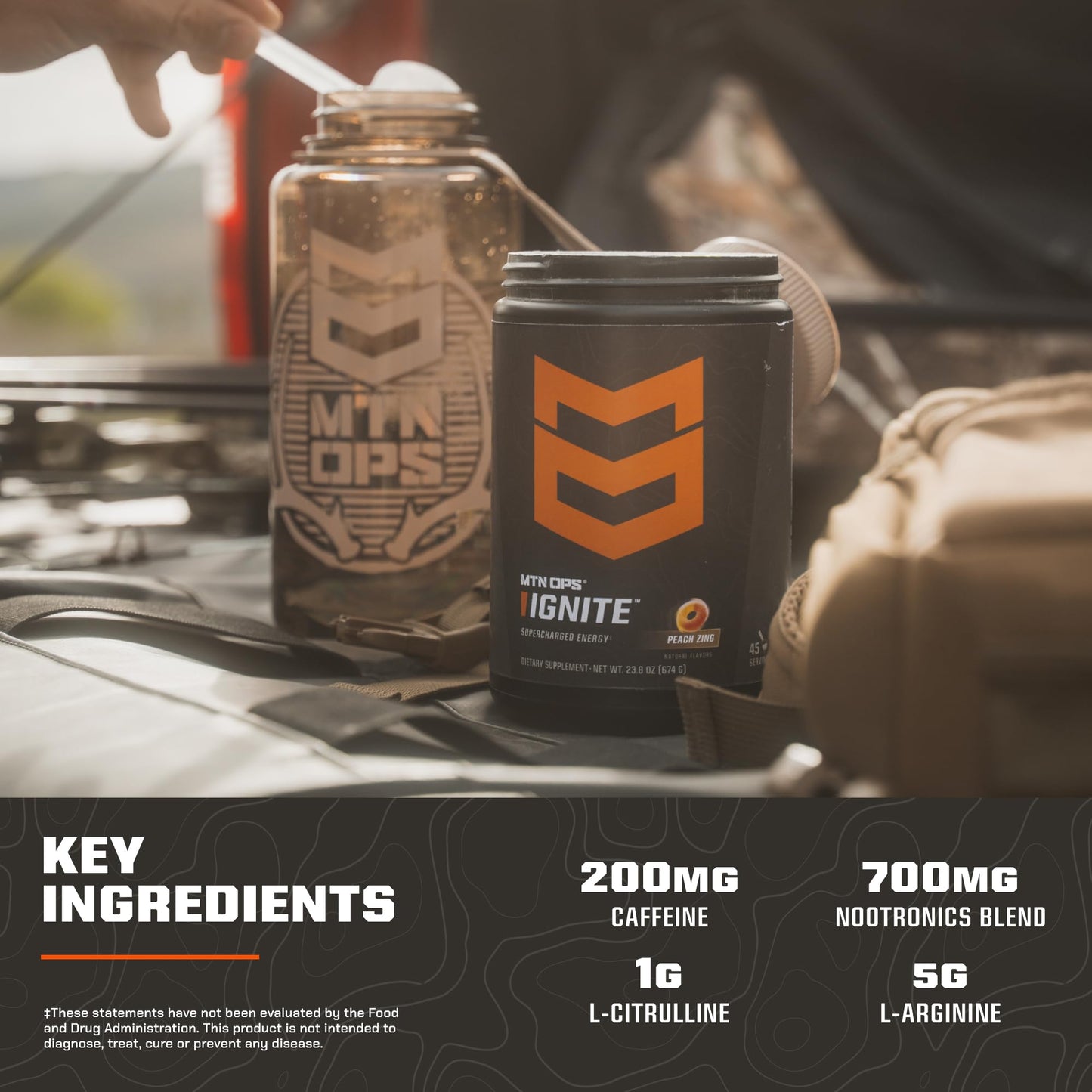MTN OPS Ignite Energy Drink Powder, Gluten Free Nitric Oxide Supplement Drink Mix, L Arginine, L Citrulline, Caffeine & Nootropic Sugar Free Drink Mix, 45 Servings, Pink Lemonade