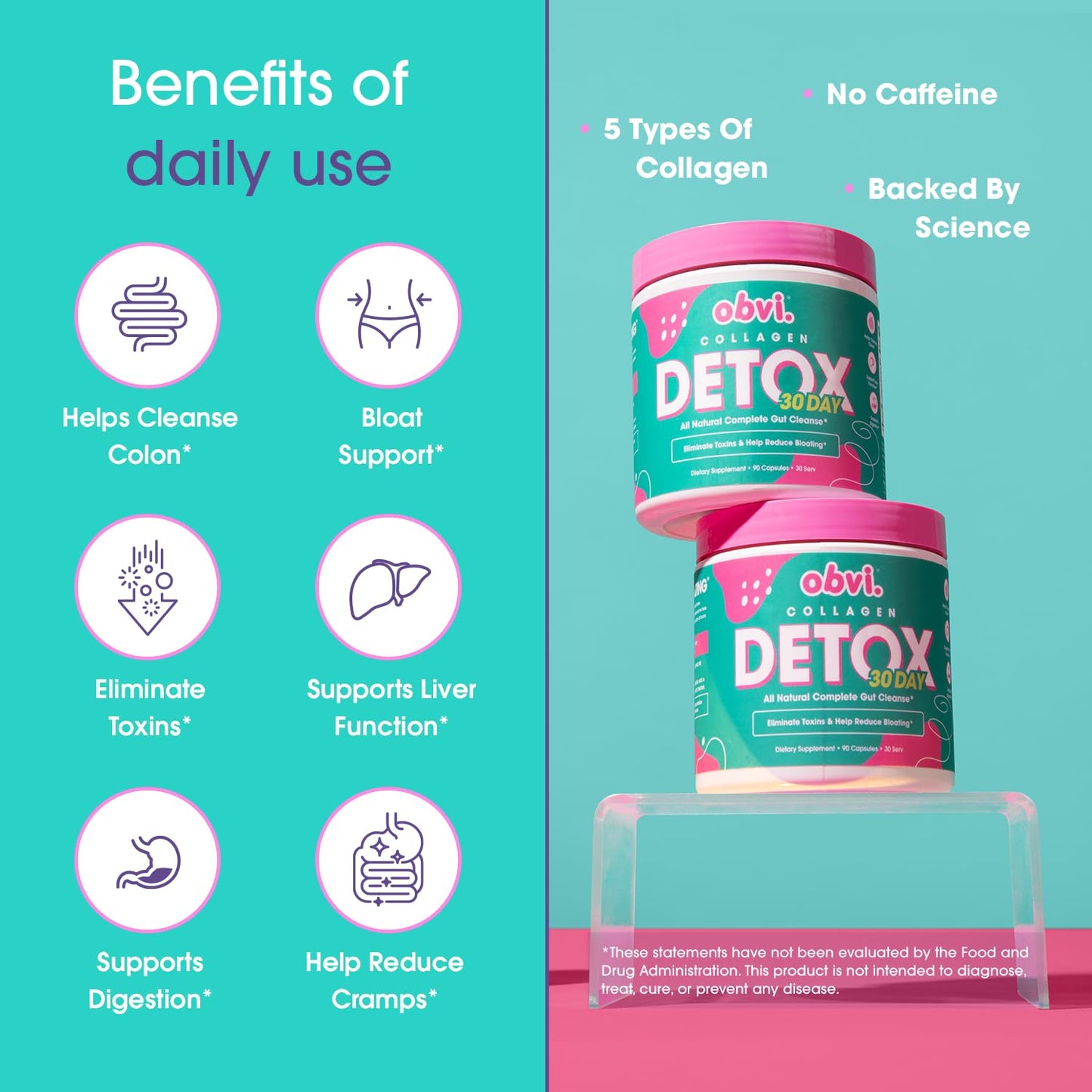 Obvi Detox Colon Cleanse Supplement | Promotes Digestive and Gut Health, Bloating Relief, Helps Remove Toxins | Immune Support with Milk Thistle, Psyllium Husk, Senna Leaf | 90 Capsules | 30 Servings