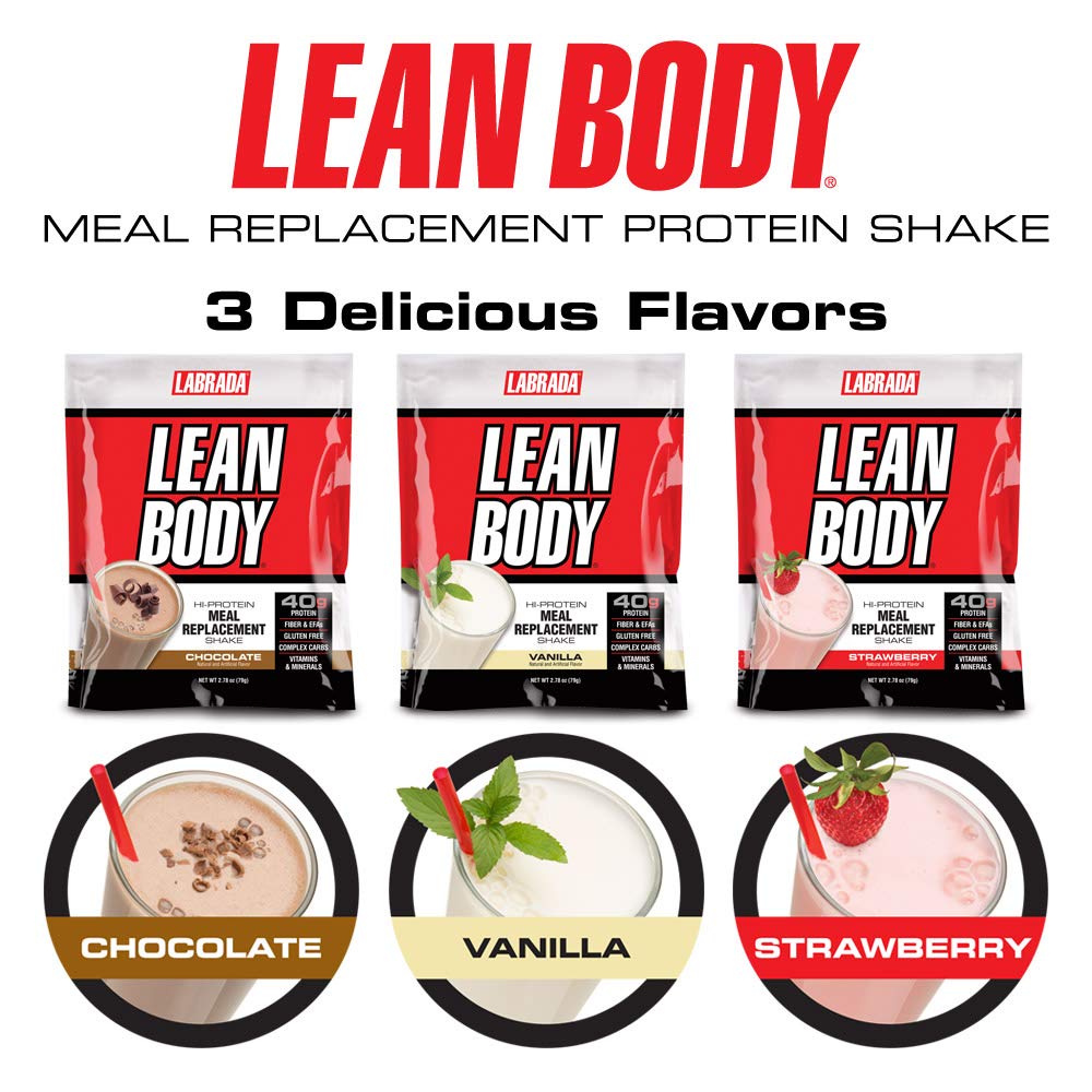 Labrada Lean Body MRP All-In-One Vanilla Meal Replacement Shake. 40g Protein Whey Blend, 8g Healthy Fats EFA's & Fiber, 22 Vitamins and Minerals , No artificial color, Gluten Free, (80 MRP Packets)