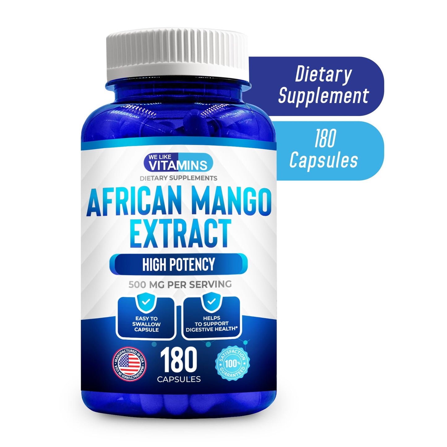 We Like Vitamins African Mango 500mg - 5000mg Equivalent 10:1-180 Capsules - 6 Month Supply of African Mango Capsules - Supports Metabolism of Fat and Digestive Health