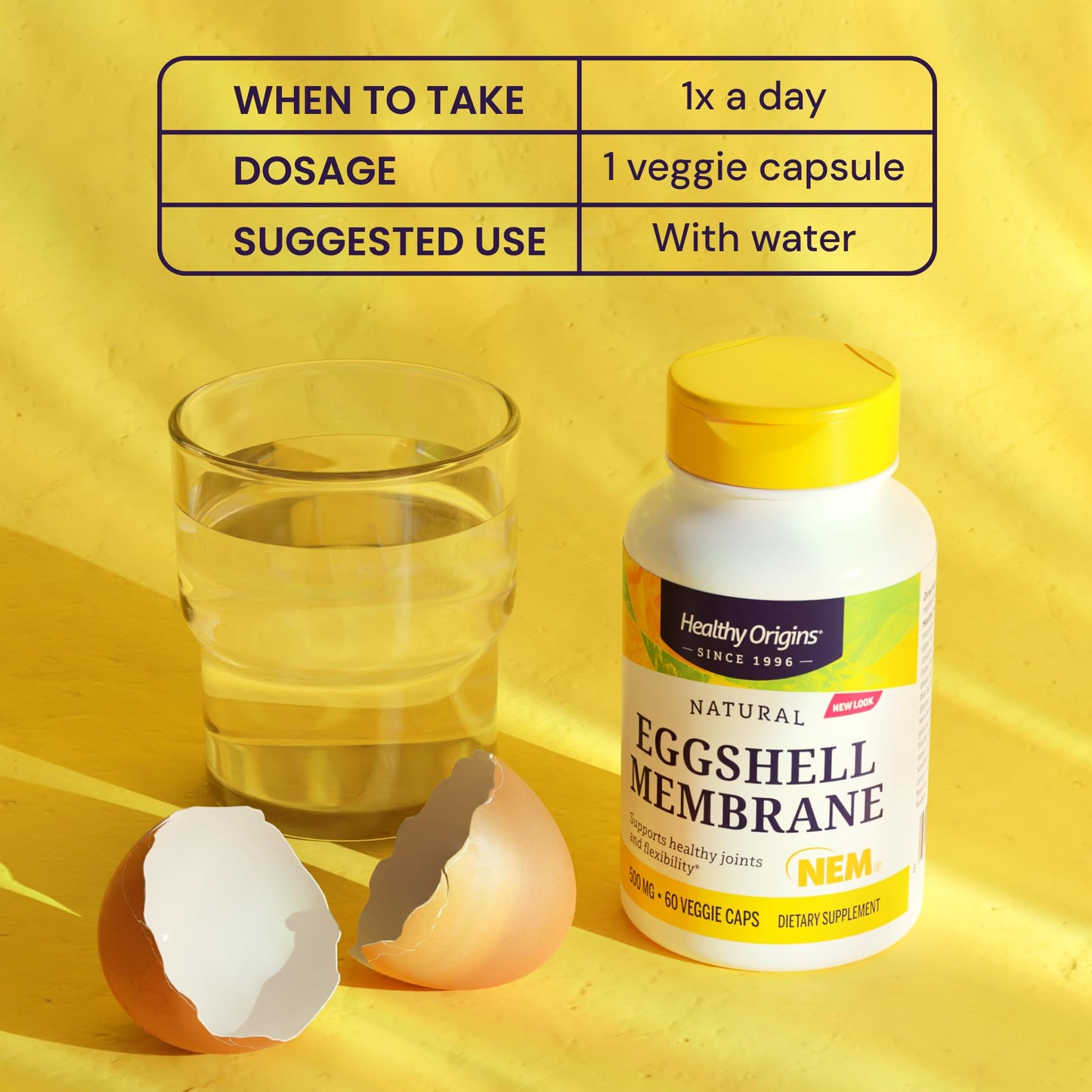 Healthy Origins Eggshell Membrane 500 mg (NEM, Non-GMO, Gluten Free, Joint Support), 60 Veggie Caps