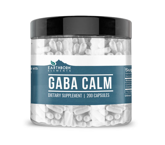 Earthborn Elements GABA (Gamma Aminobutyric Acid) 200 Capsules, Pure & Undiluted, No Additives