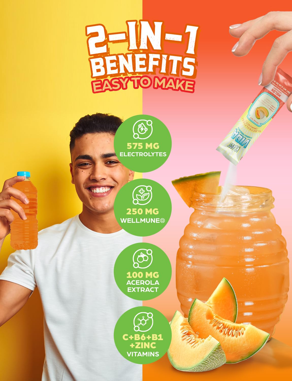 KLASS VIDA Hydration + Immunity Sugar-Free Powder Packets Mango, Horchata Fresa & Cantaloupe Electrolyte Agua Fresca Drink Mix Wellmune & Acerola Extract 15 Single Serve Sticks Low Calorie