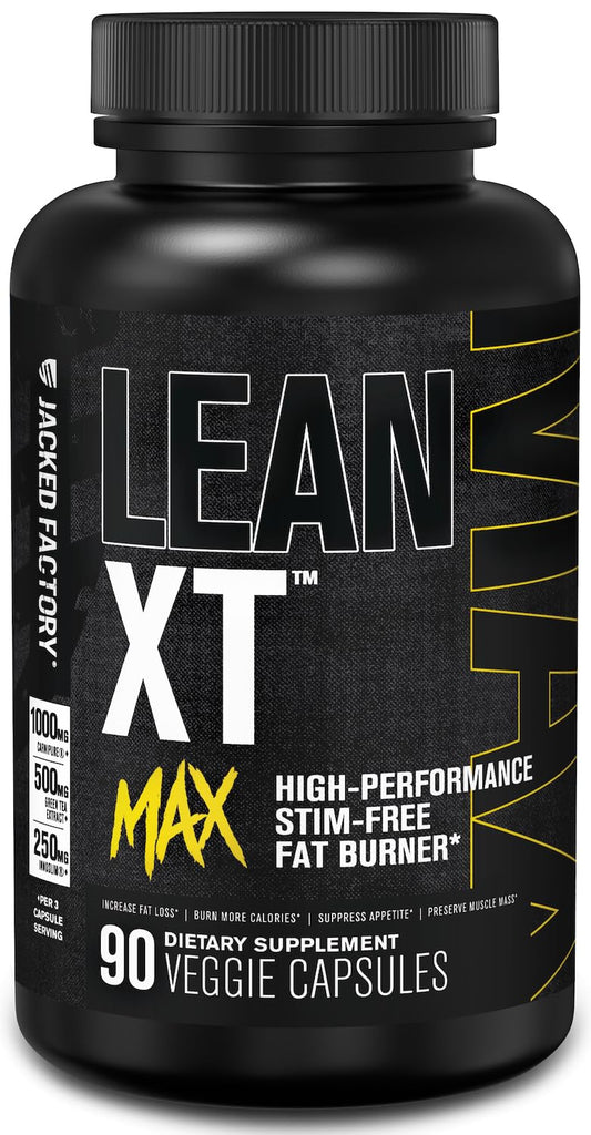 Jacked Factory Lean-XT Max - High-Performance Stim-Free Fat Burner with Carnipure, Green Tea Extract, InnoSlim, & ForsLean for Increased Metabolism, Weight Loss, & Appetite Suppression - 90 Count