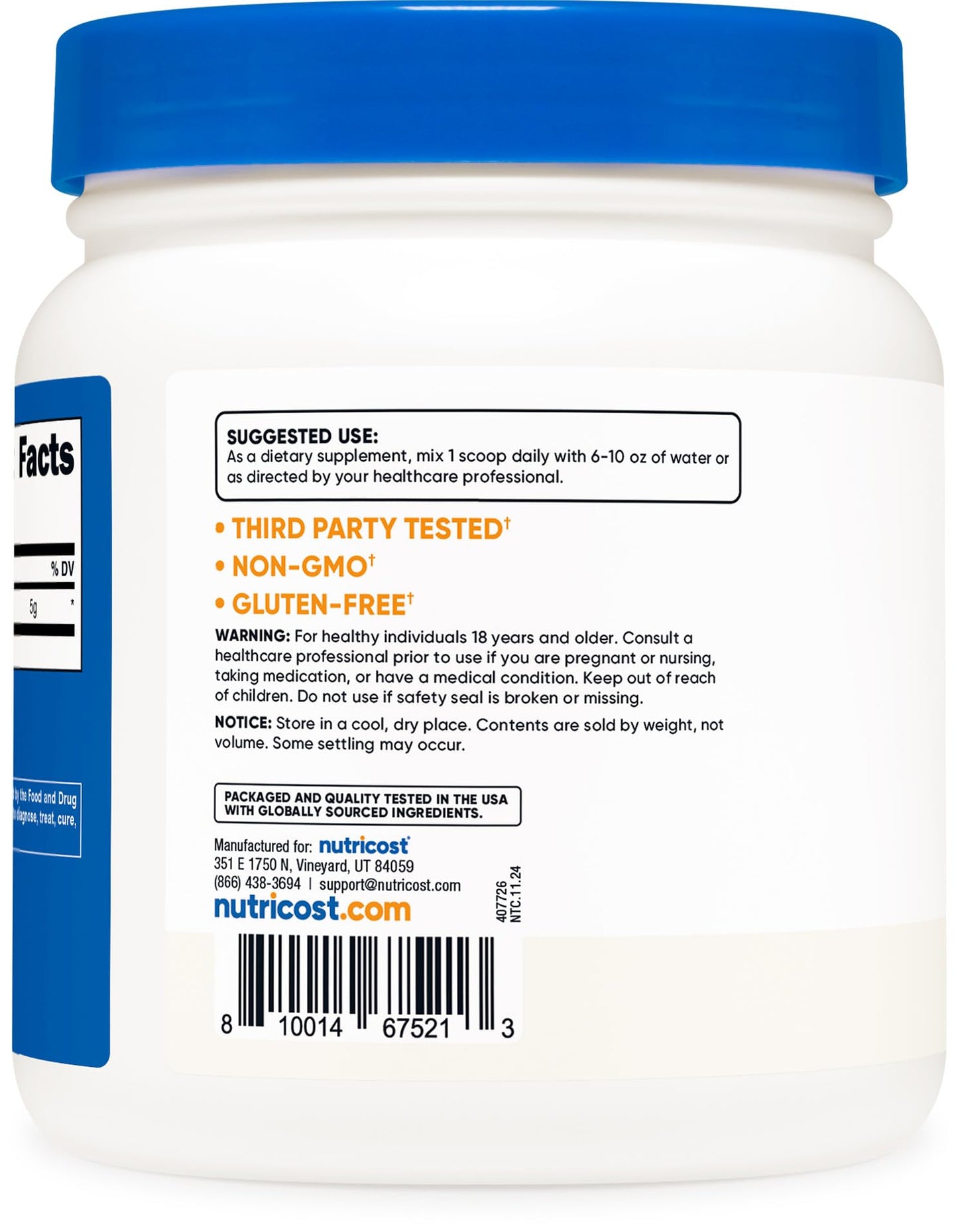 Nutricost L-Glutamine Powder (500 Grams) Unflavored - Gluten Free & Non-GMO, 100 Servings