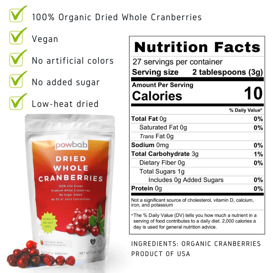 powbab Dried Cranberries Unsweetened  100 USA Grown Organic Dried Cranberries No Sugar Added No Oil No Apple Juice Concentrate Infused No Sulfites Dried Fruit Not Sweetened or Reduced 29 Oz