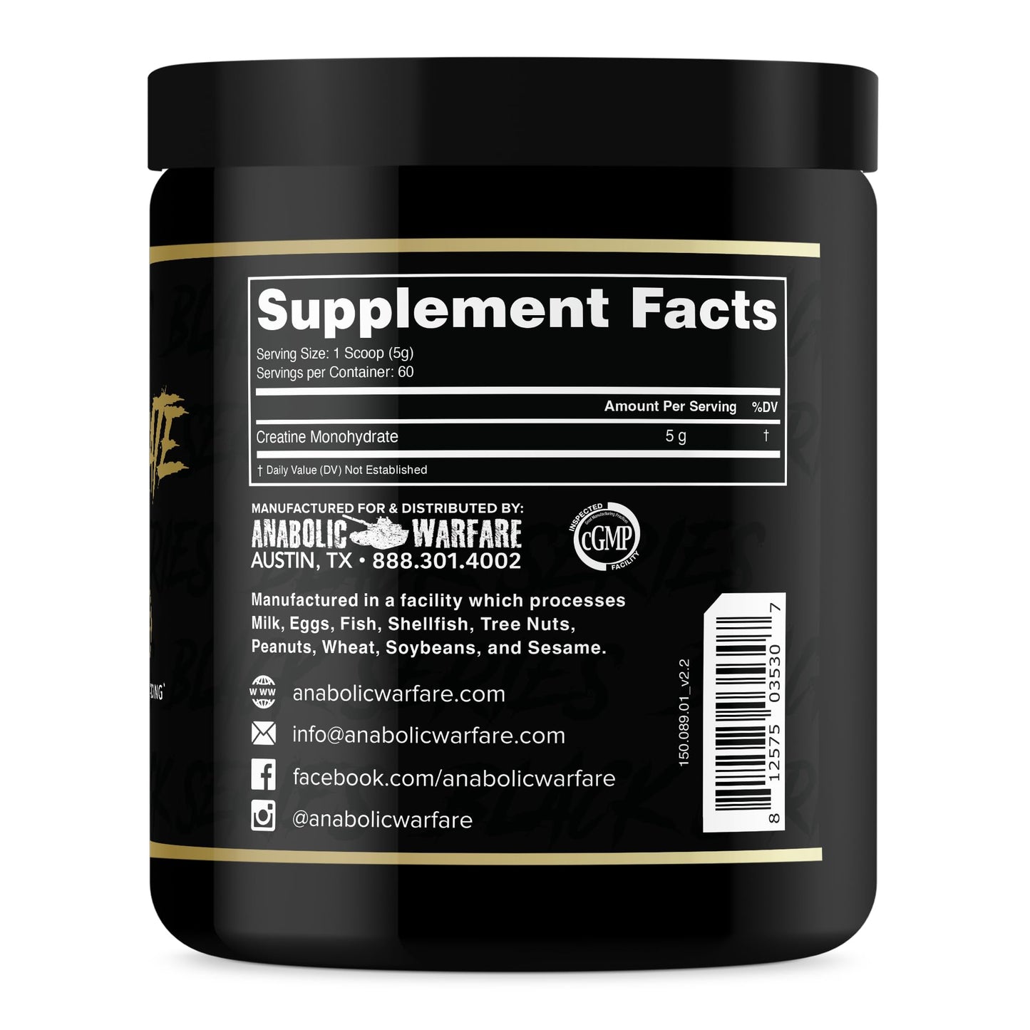 Anabolic Warfare Creatine Monohydrate, Post Workout Recovery, Increase Performance, Sustain Loading, Premium Creatine* (60 servings)