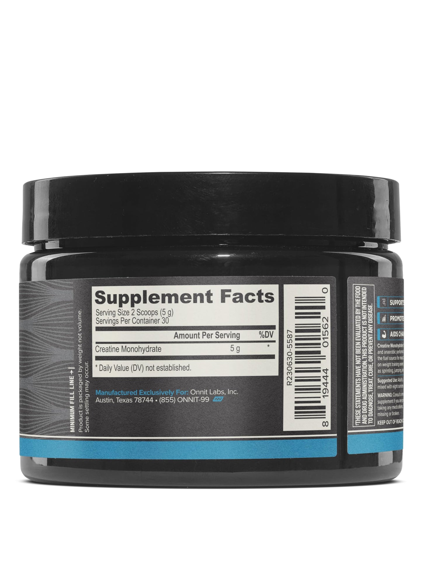 ONNIT Creatine Monohydrate Powder, Creatine Powder Supplement That Promotes Strength and Power, 30 Servings per Tub, 5.29 oz