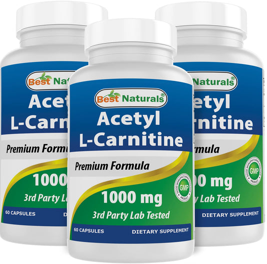 Best Naturals Acetyl L-Carnitine 1000 mg 60 Capsules (60 Count (Pack of 3))