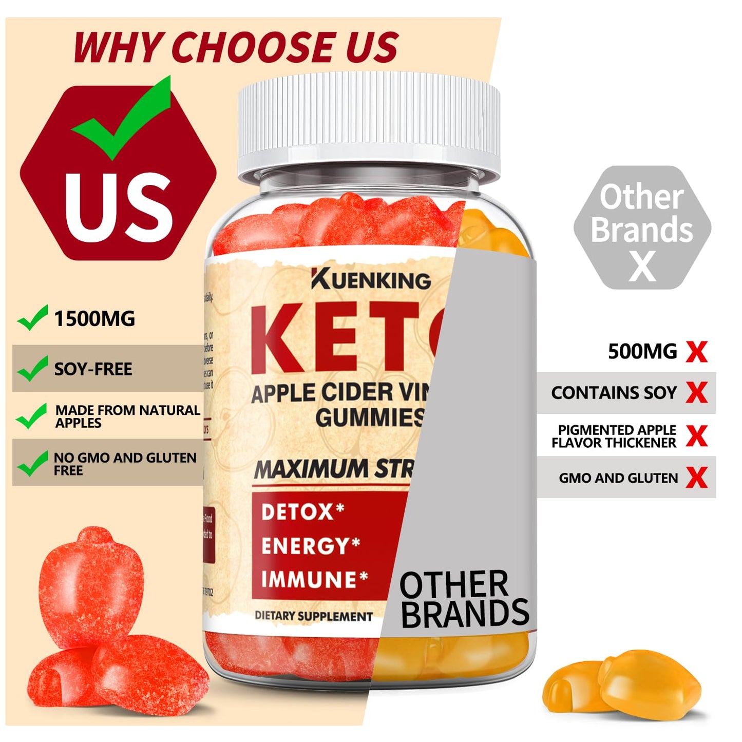 Keto ACV Gummies Advanced Formula, Apple Cider Vinegar with Mother & Lemon Honey Flavor, Vitamins B6 & B12 - Vegan & Non-GMO - Supports Gut Health, Metabolism & Fat Burn for Women (120 Count)