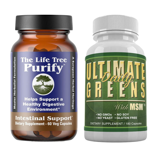 Daily Health - Purify Intestinal Cleanse & Microbial Support Formulation (60 Capsules) & Ultimate Greens Superfood with MSM 1925mg Vegan Friendly Alkalizing Immune Support Supplement (180 Capsules)