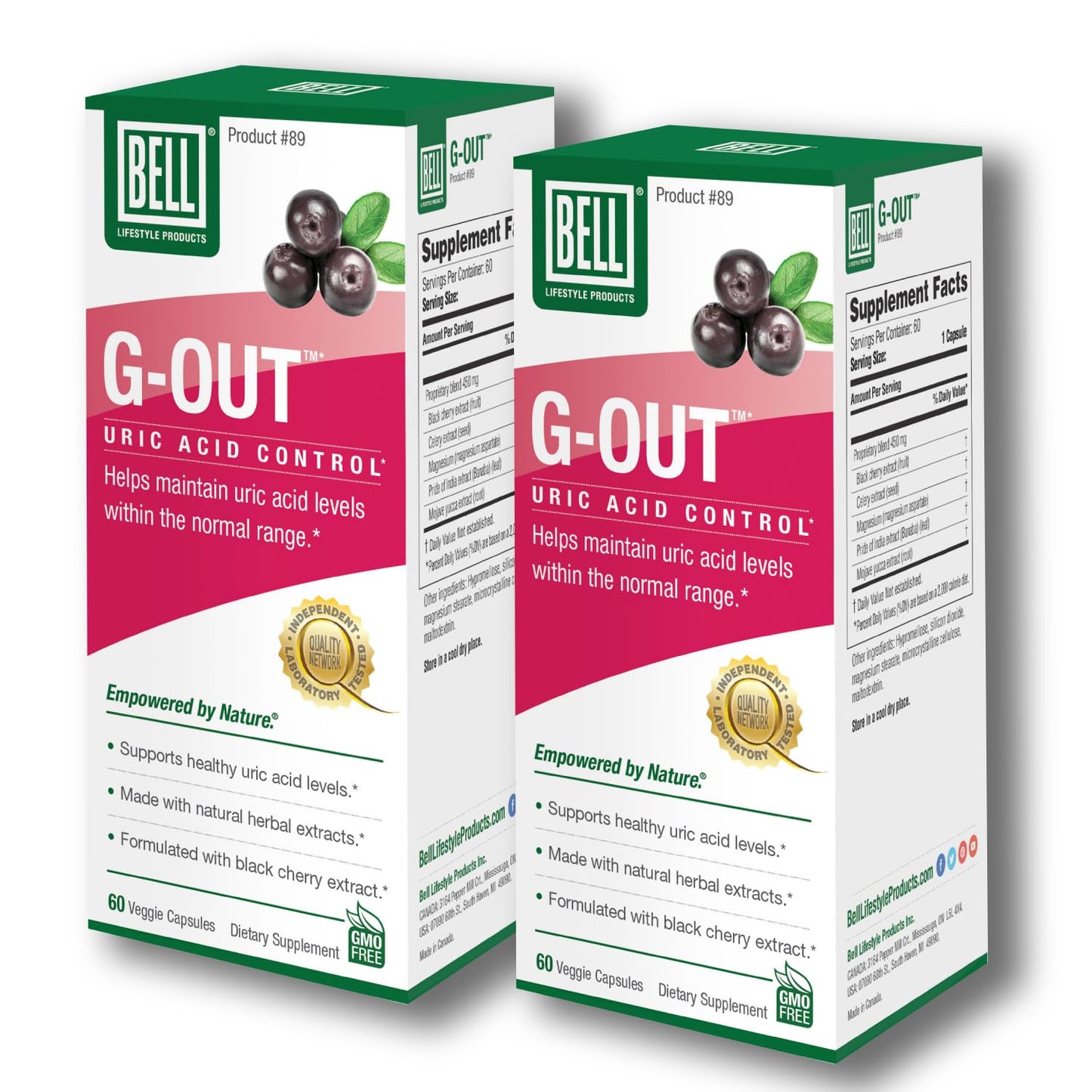 Bell G-Out Uric Acid Cleanse -2 Pack Combo | A Unique Blend of Herbal Extracts That Supports Uric Acid Levels Within Normal Range | 120 Capsules