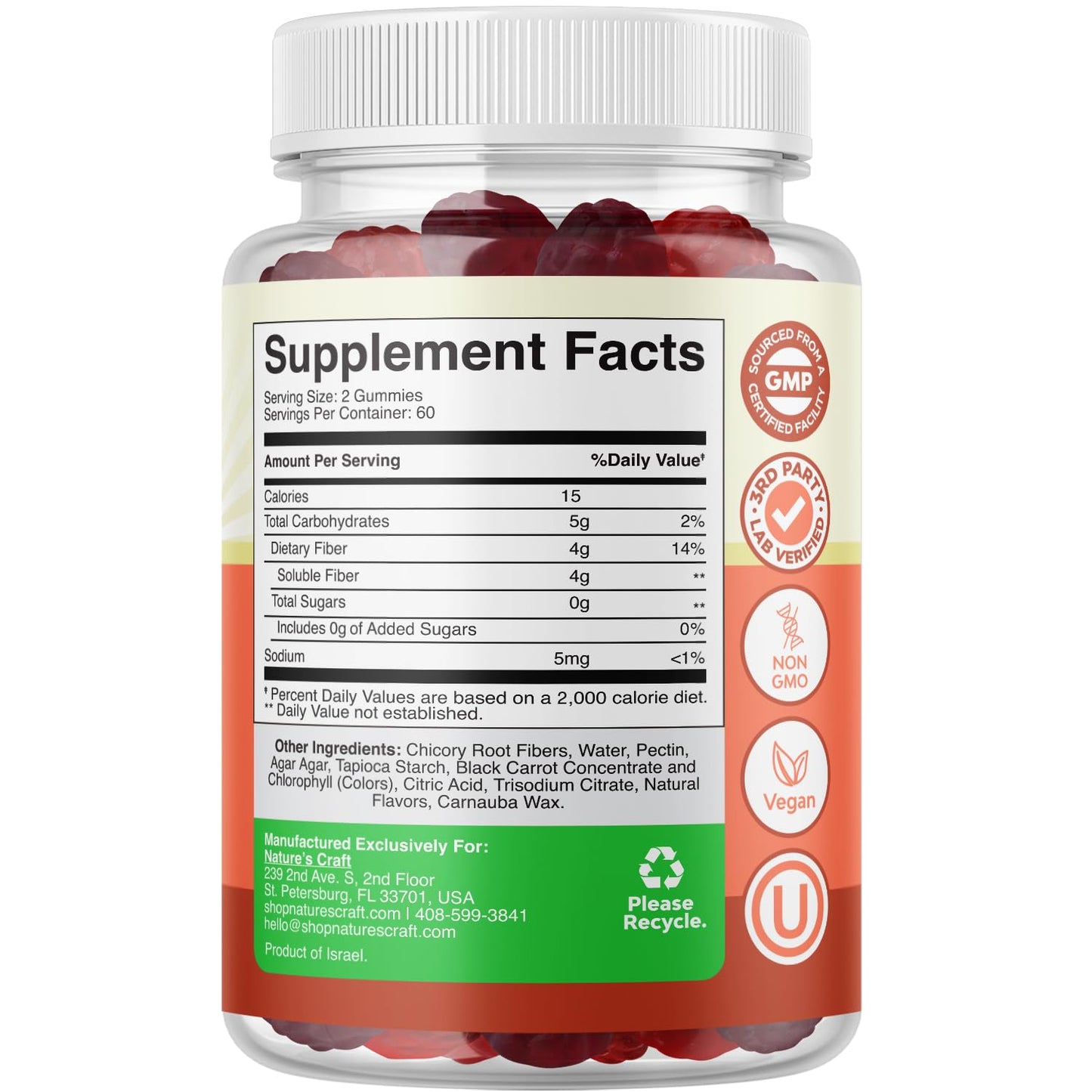 Fiber Gummies for Adults - Chicory Root Supplement with Prebiotic Support for Gut & Digestive Health - Soluble Digestion Capsules for Stomach Regulation & Immune Aid - Sugar Free & Vegan - 120 Count