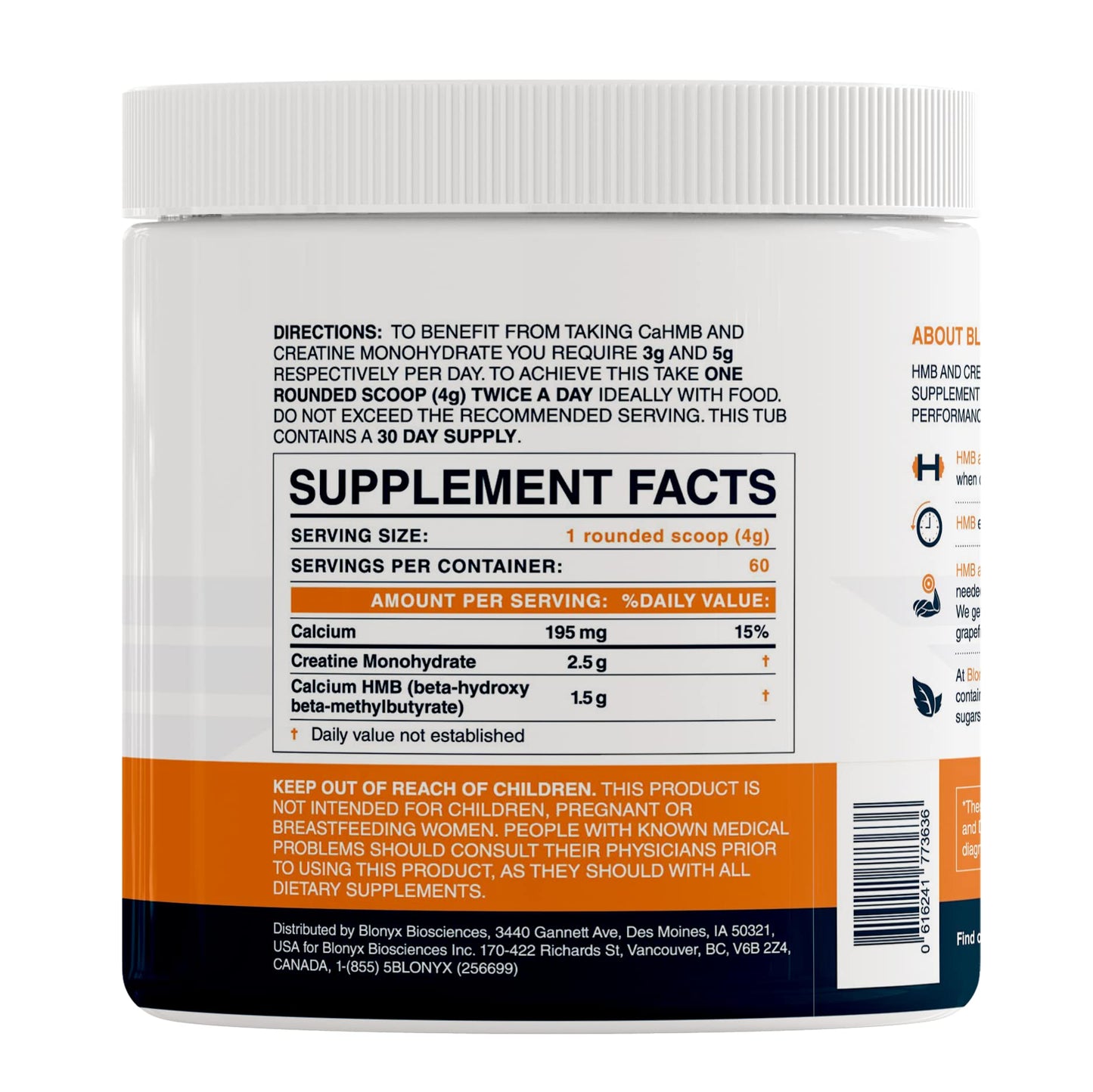 Blonyx HMB + Creatine Supplement - 3g Daily HMB for Enhanced Strength, Power & Recovery, Ideal for High-Intensity Athletes, 30-Day Supply