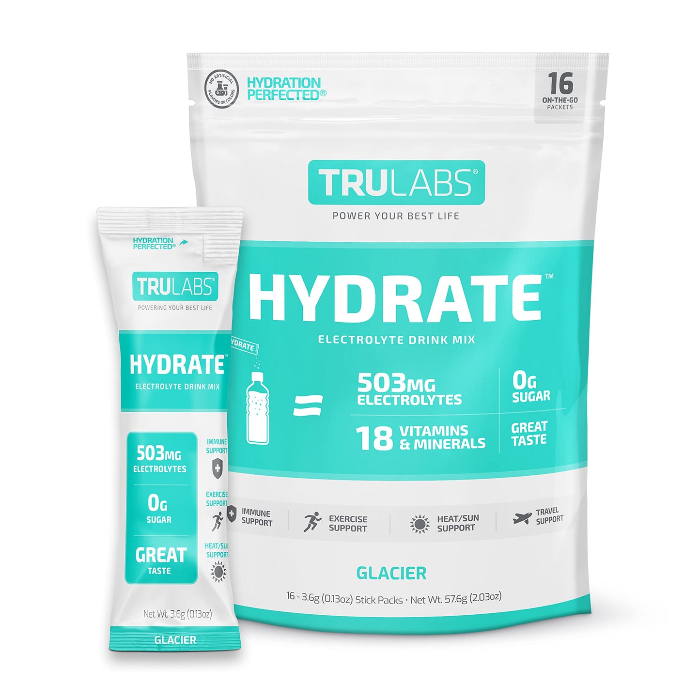 TRULABS Hydrate Glacier, Hydration Electrolyte Powdered Drink Mix