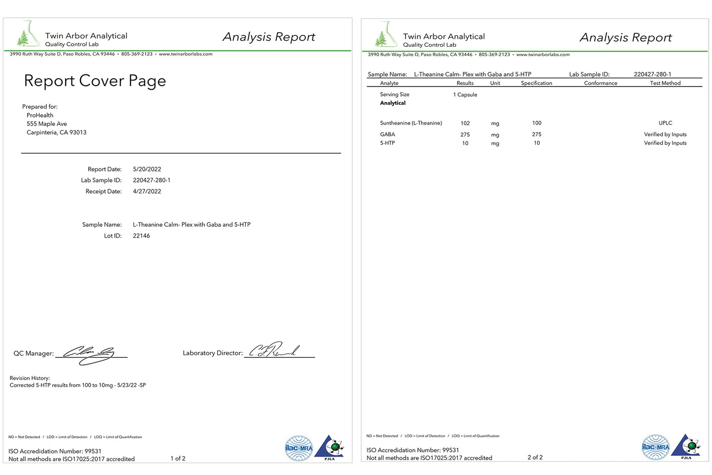 ProHealth, Inc. L-Theanine Calm-Plex with GABA and 5-HTP (Suntheanine) (100 mg, 60 Medium Capsules) 2 Pack