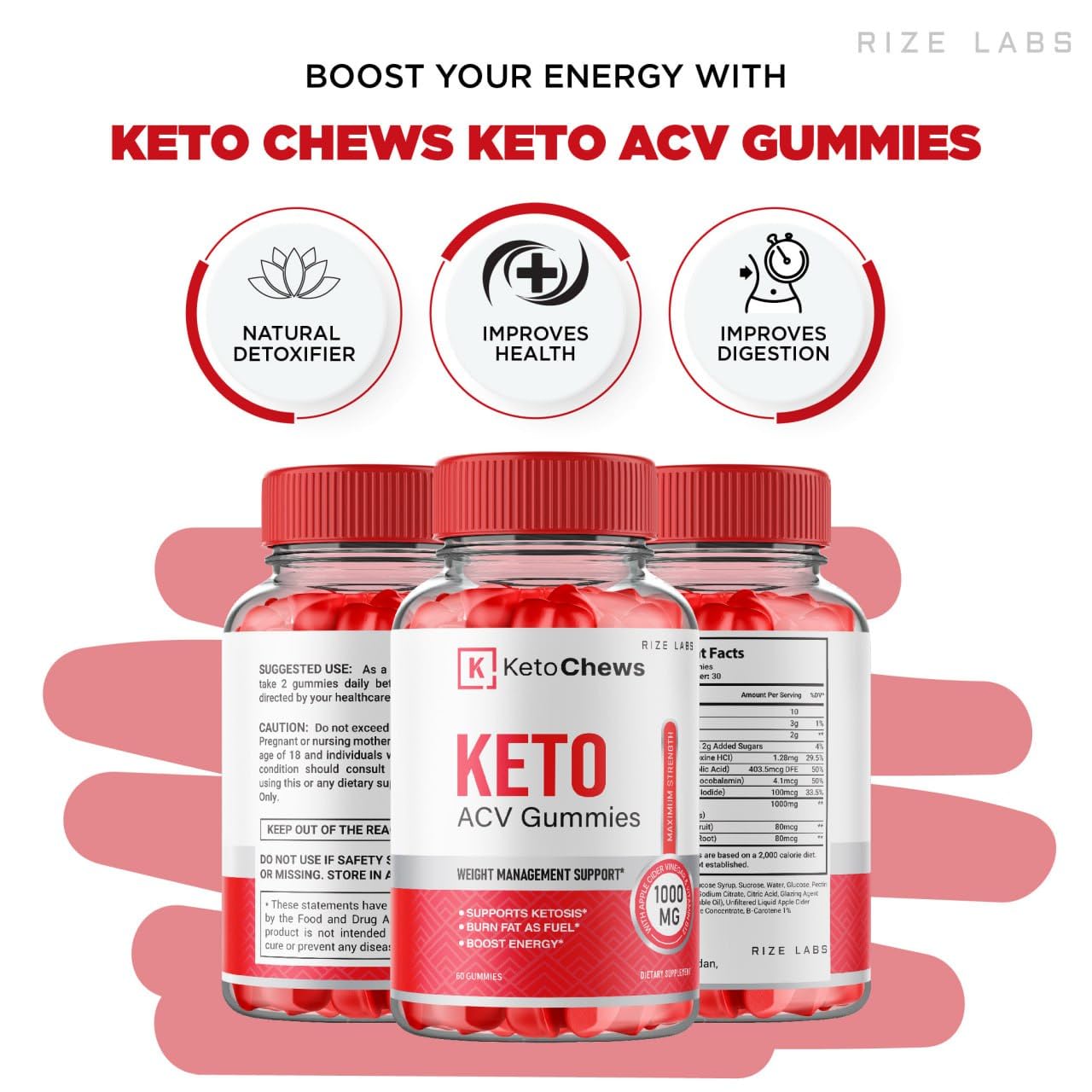 rize labs - Keto Chews ACV Gummies for Advanced Weight Loss, 525 mg, Premium Keto+ACV Supplement, All Natural Apple Cider Vinegar (300 Gummies)