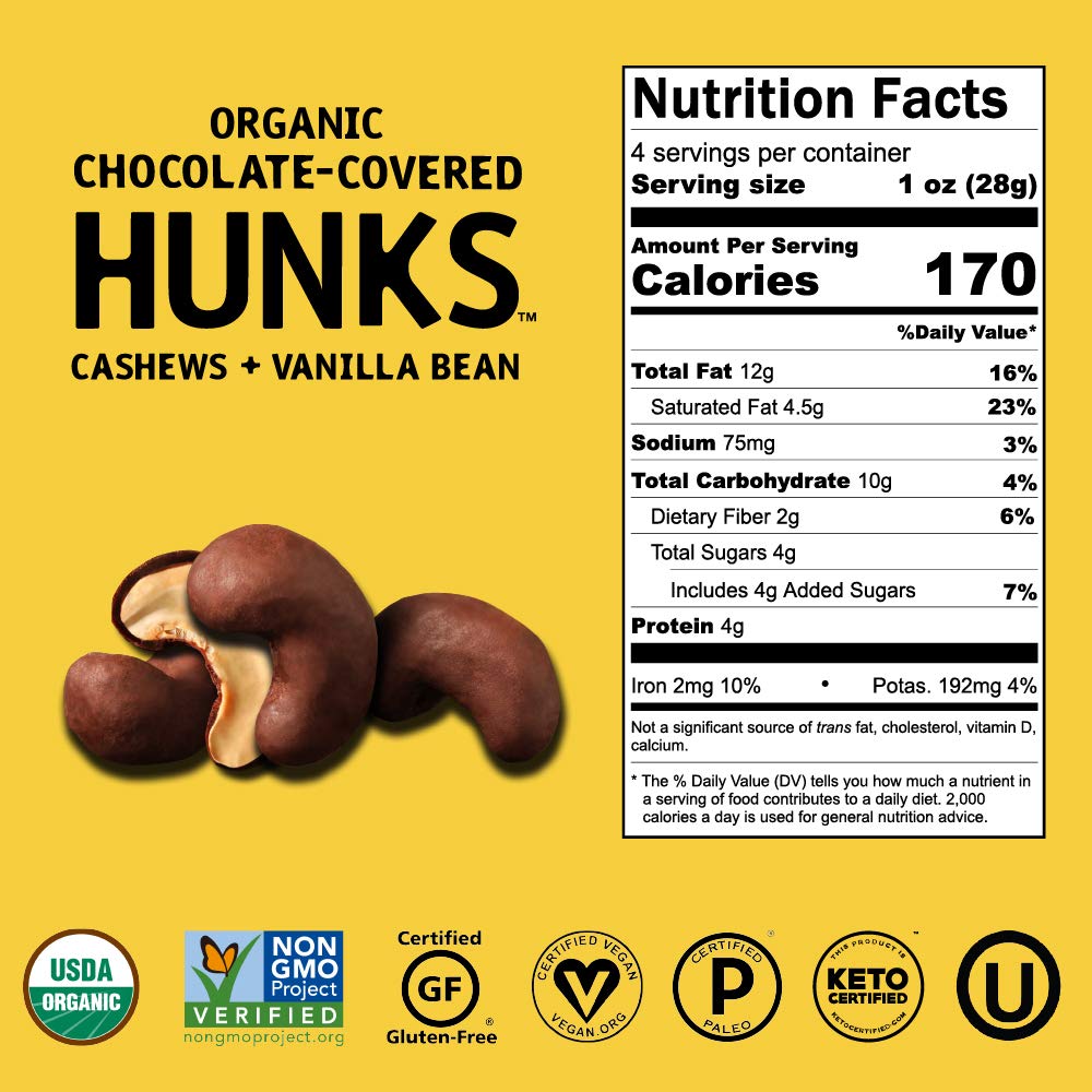 Hu Hunks Vegan Chocolate Covered Cashews With Vanilla Bean  2 Pack  NonGMO Gluten Free Paleo Organic Dark Chocolate