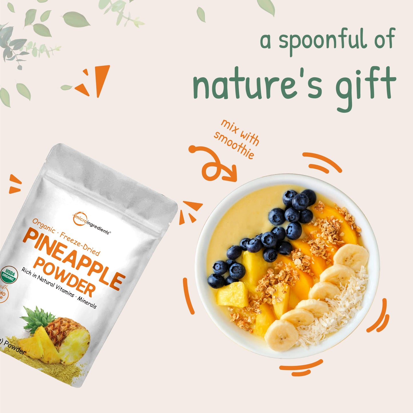 Organic Pineapple Powder 8oz  100 Natural Fruit Powder  FreezeDried Pineapples Source  No Sugar  Additives  Great Flavor for Drinks Smoothie  Beverages  NonGMO  Vegan Friendly