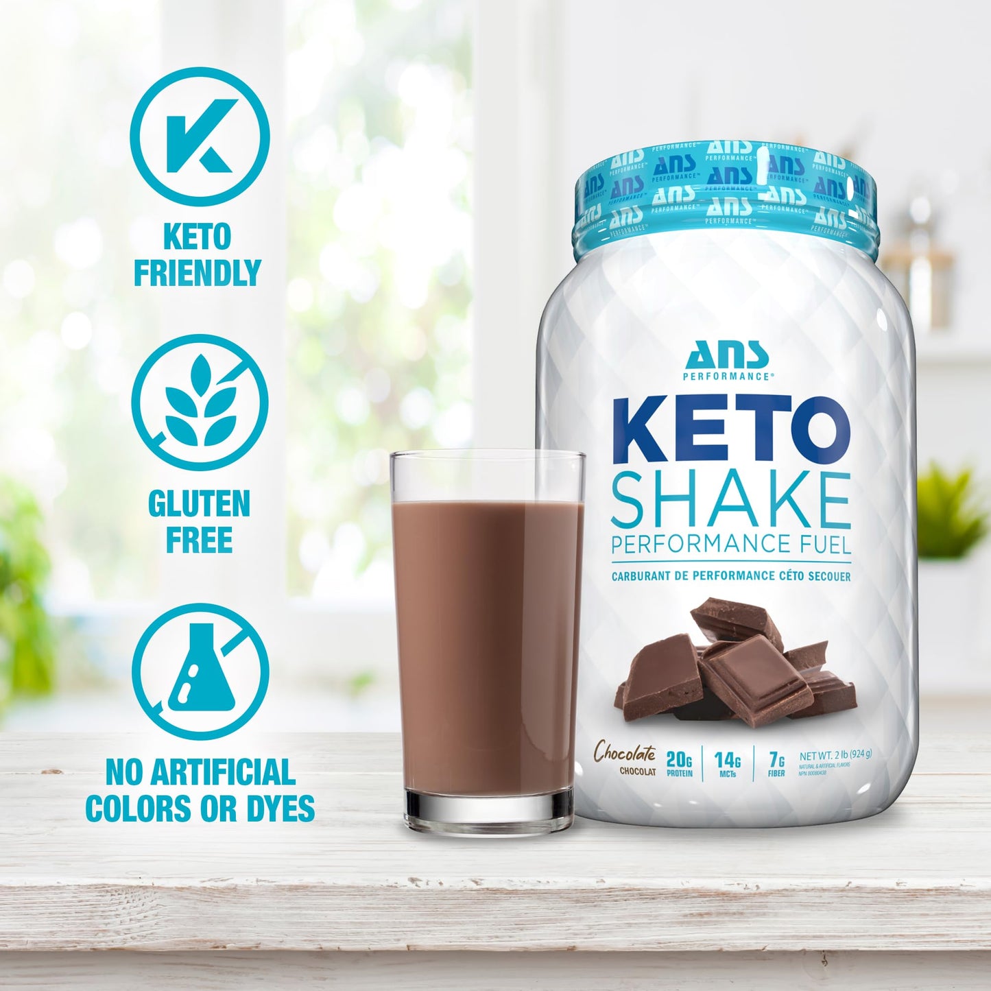 ANS Performance Ketosys Protein Powder - Low Carb Shake - Gluten Free - Delicious Taste - Healthy Fats - Ready to Mix Drink (Chocolate)