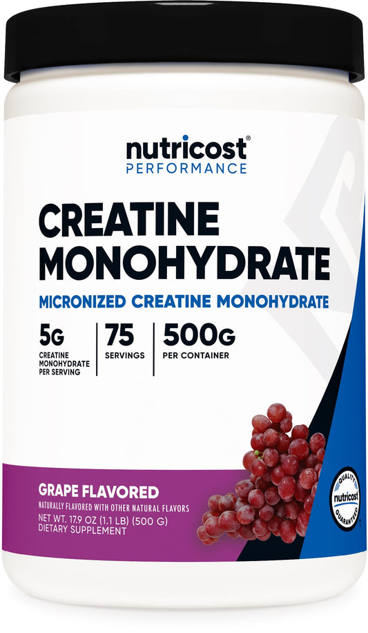 Nutricost Creatine Monohydrate Powder (Grape, 500 Gram) - Micronized Creatine Supplement - Vegan, Non-GMO, Gluten Free