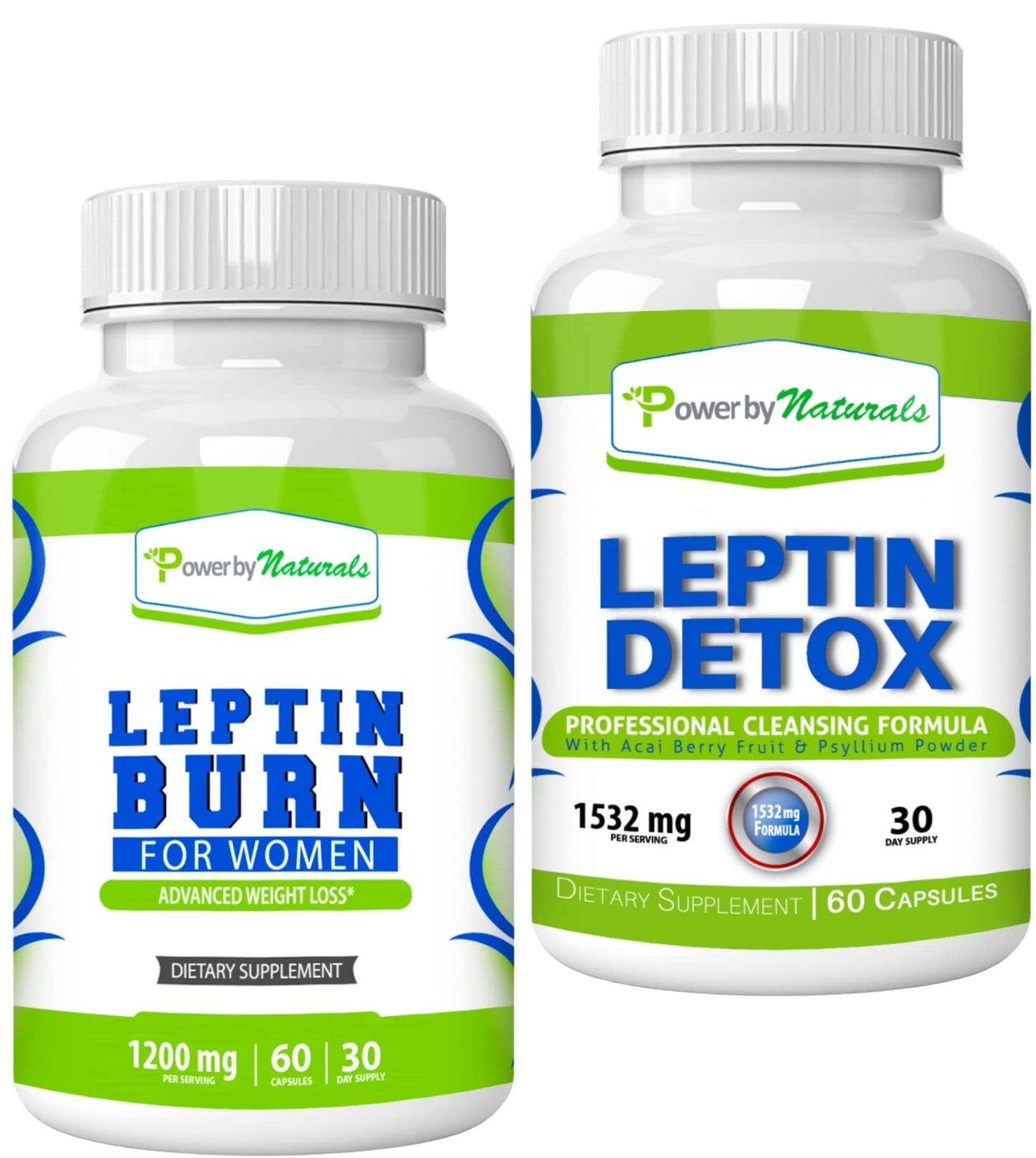 Power By Naturals Leptin Detox & Leptin Burn Supplements | Natural Weight Loss, Appetite Suppressant, Metabolism Booster & Digestive Support | Thermogenic Fat Burner | 60 Count