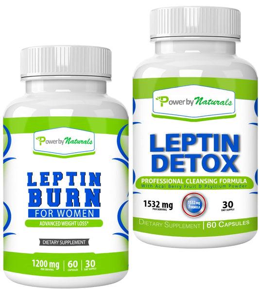 Power By Naturals Leptin Detox & Leptin Burn Supplements | Natural Weight Loss, Appetite Suppressant, Metabolism Booster & Digestive Support | Thermogenic Fat Burner | 60 Count