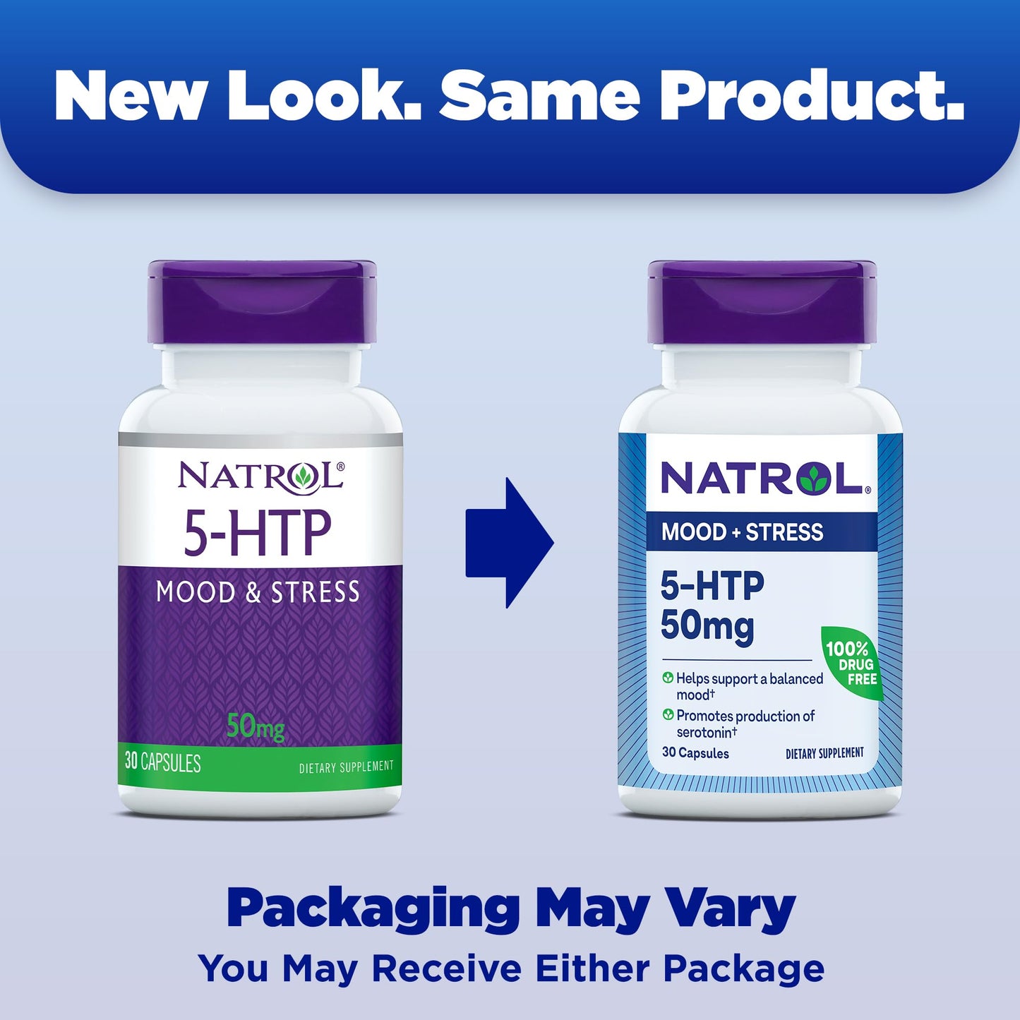 Natrol Mood & Stress 5-HTP 50mg, Dietary Supplement Helps Support a Balanced Mood, 30 Capsules, 7-30 Day Supply